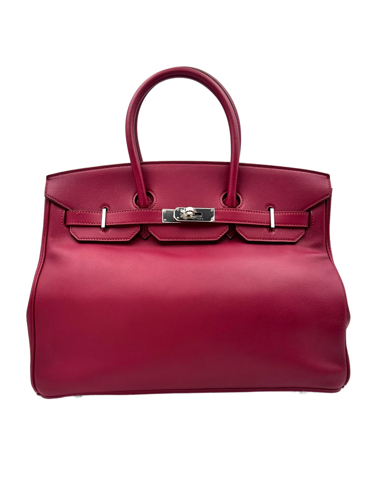 Hermes Birkin35 Red Epsom Leather Handle Bag With Silver Hardware
