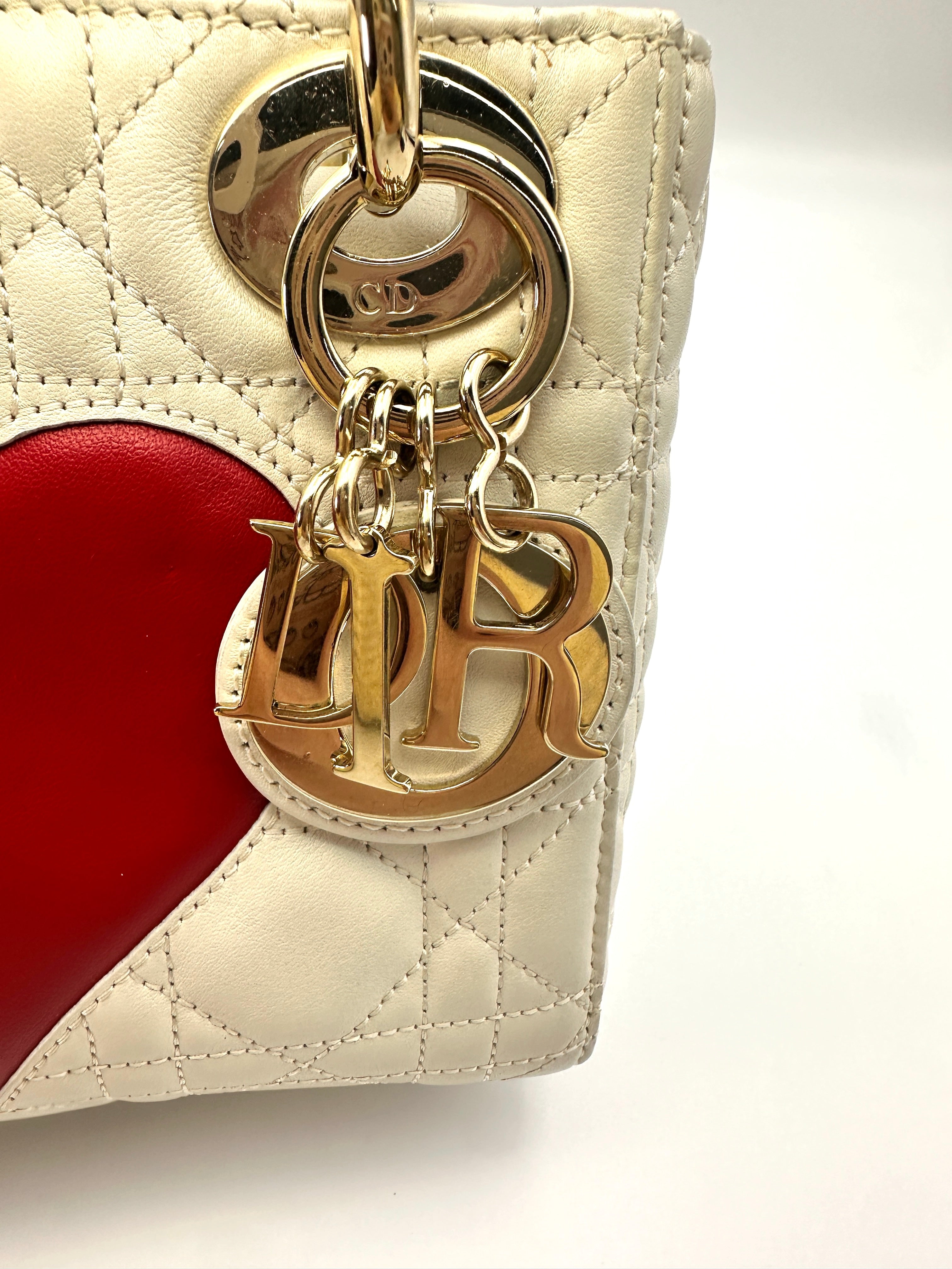 Christian Dior Lady Dior Dioramour Limited Edition Cannage Handle Bag With Gold Charms