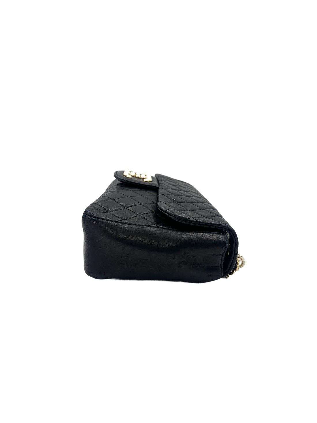 Chanel Westminster Pearl Black Quilted Leather Medium Size Flap Bag With Gold Hardware