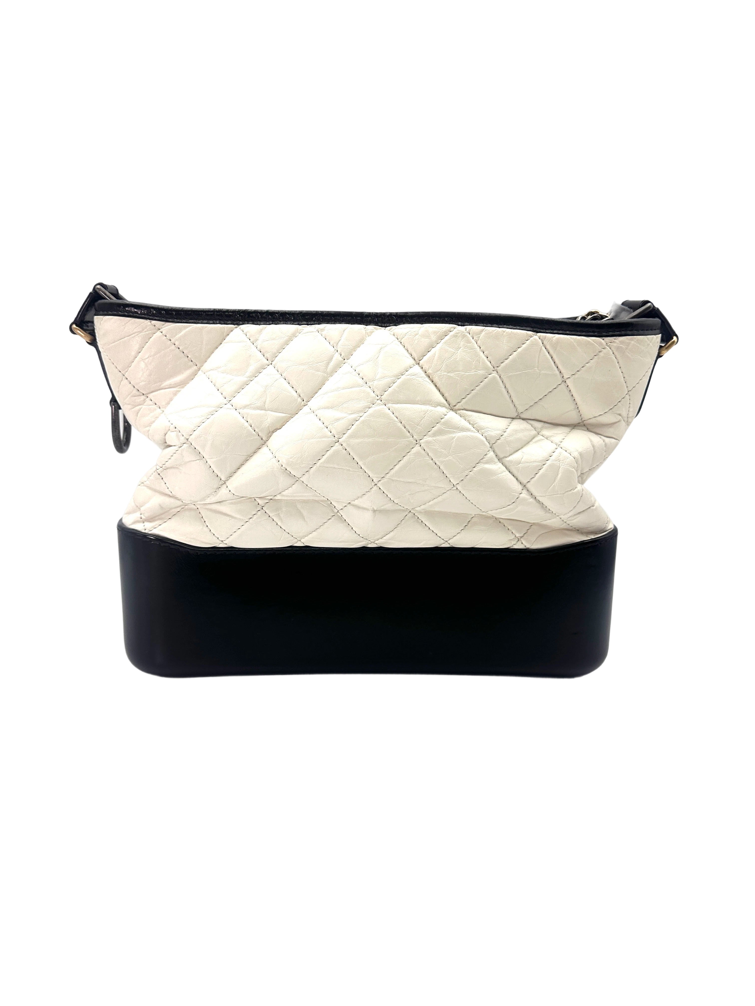 Chanel Gabrielle White/Black Quilted Leather Medium Size Hobo Bag