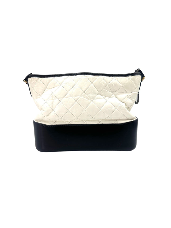 Chanel Gabrielle White/Black Quilted Leather Medium Size Hobo Bag