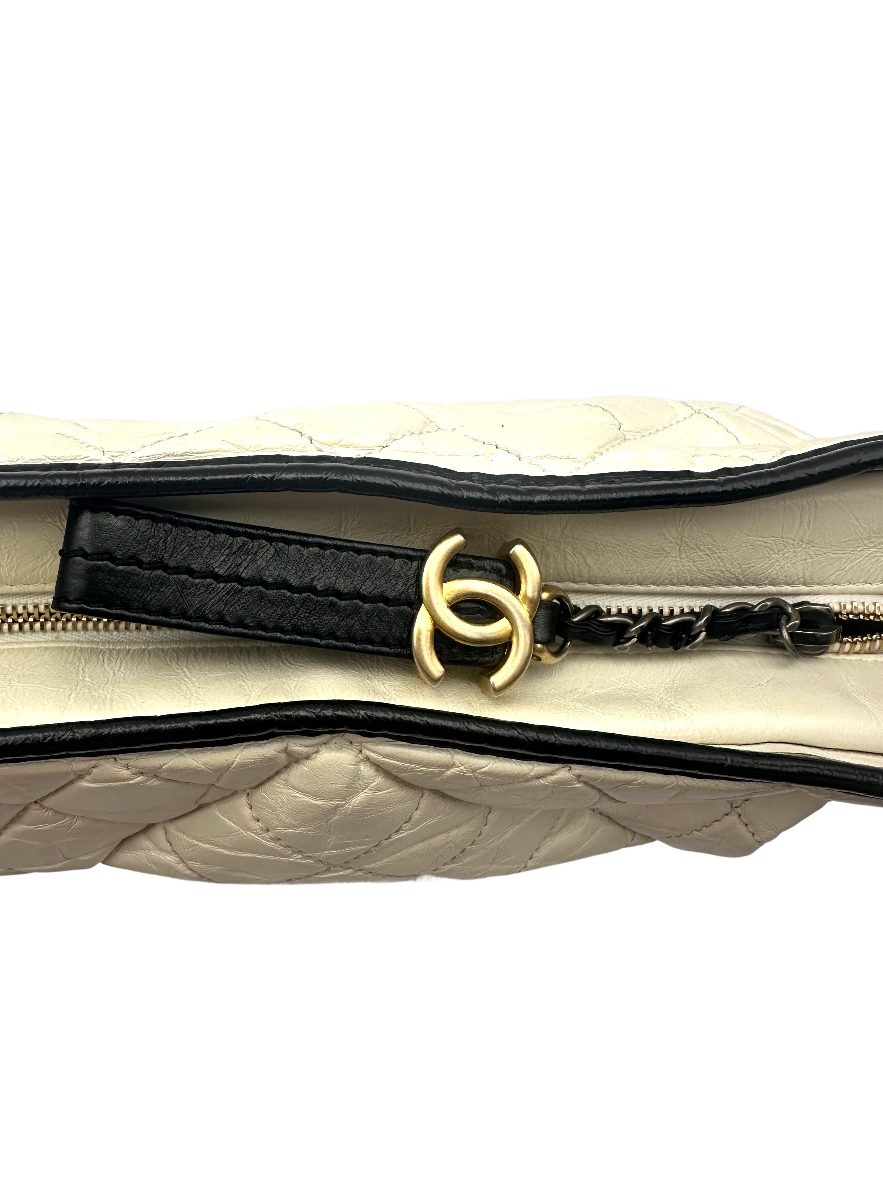 Chanel Gabrielle White/Black Quilted Leather Medium Size Hobo Bag