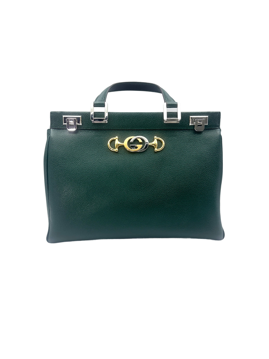 Gucci Zumi Dark Green Grainy Leather Handle Bag