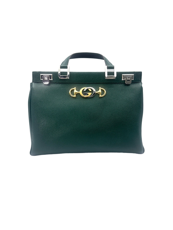 Gucci Zumi Dark Green Grainy Leather Handle Bag