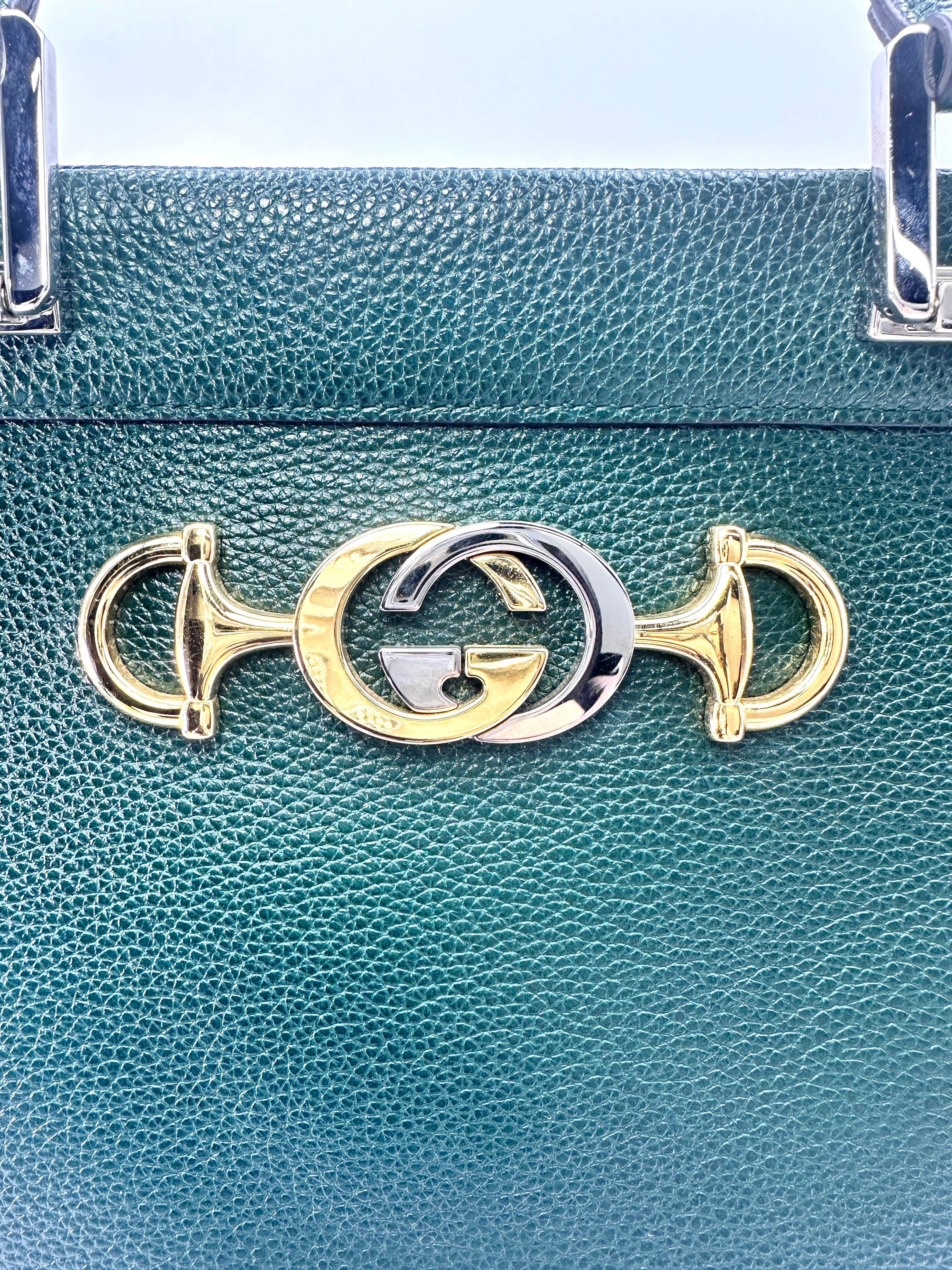 Gucci Zumi Dark Green Grainy Leather Handle Bag