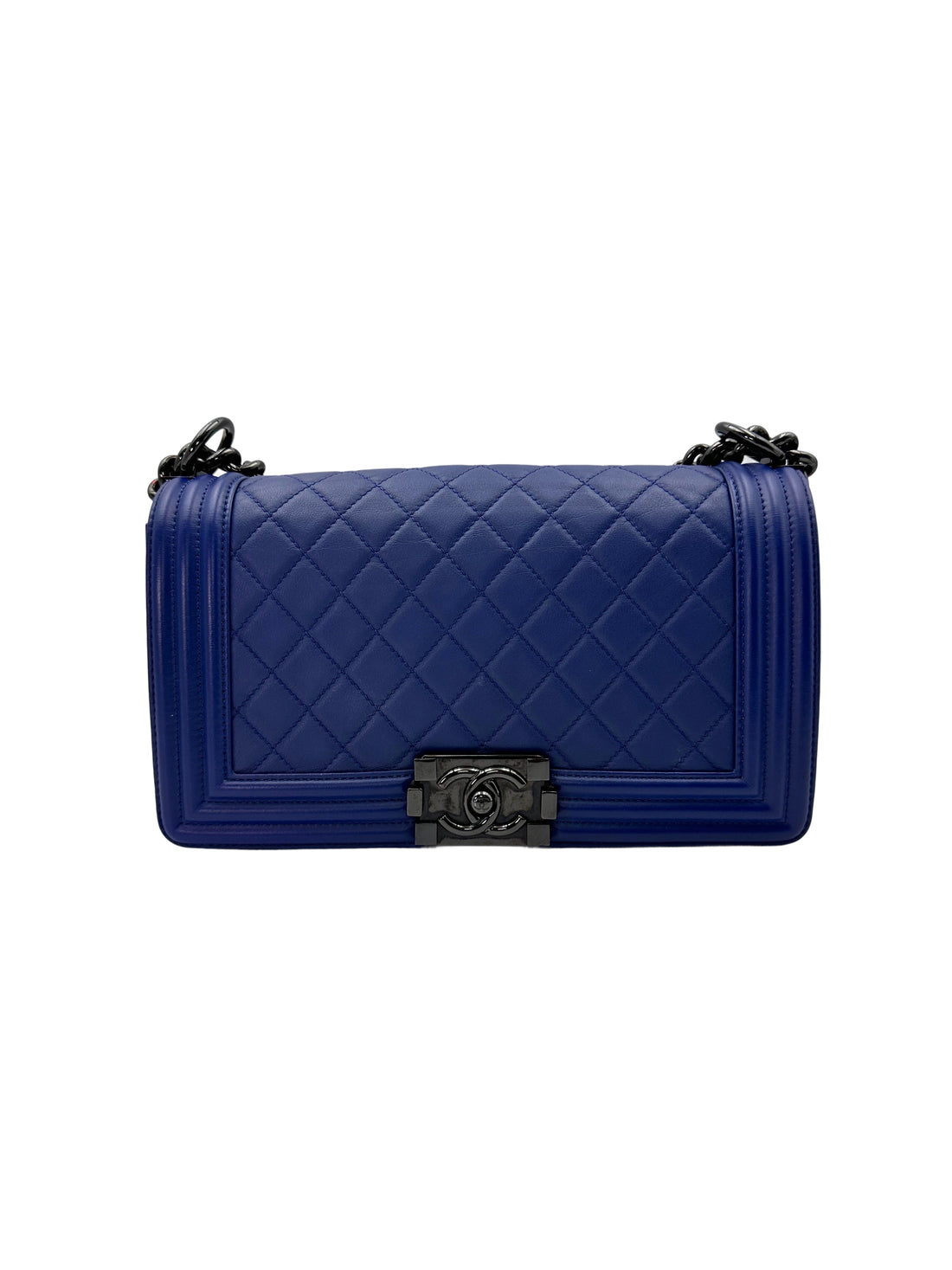 Chanel LeBoy Blue Quilted Calfskin Medium Size Flap Bag With Black Buckle