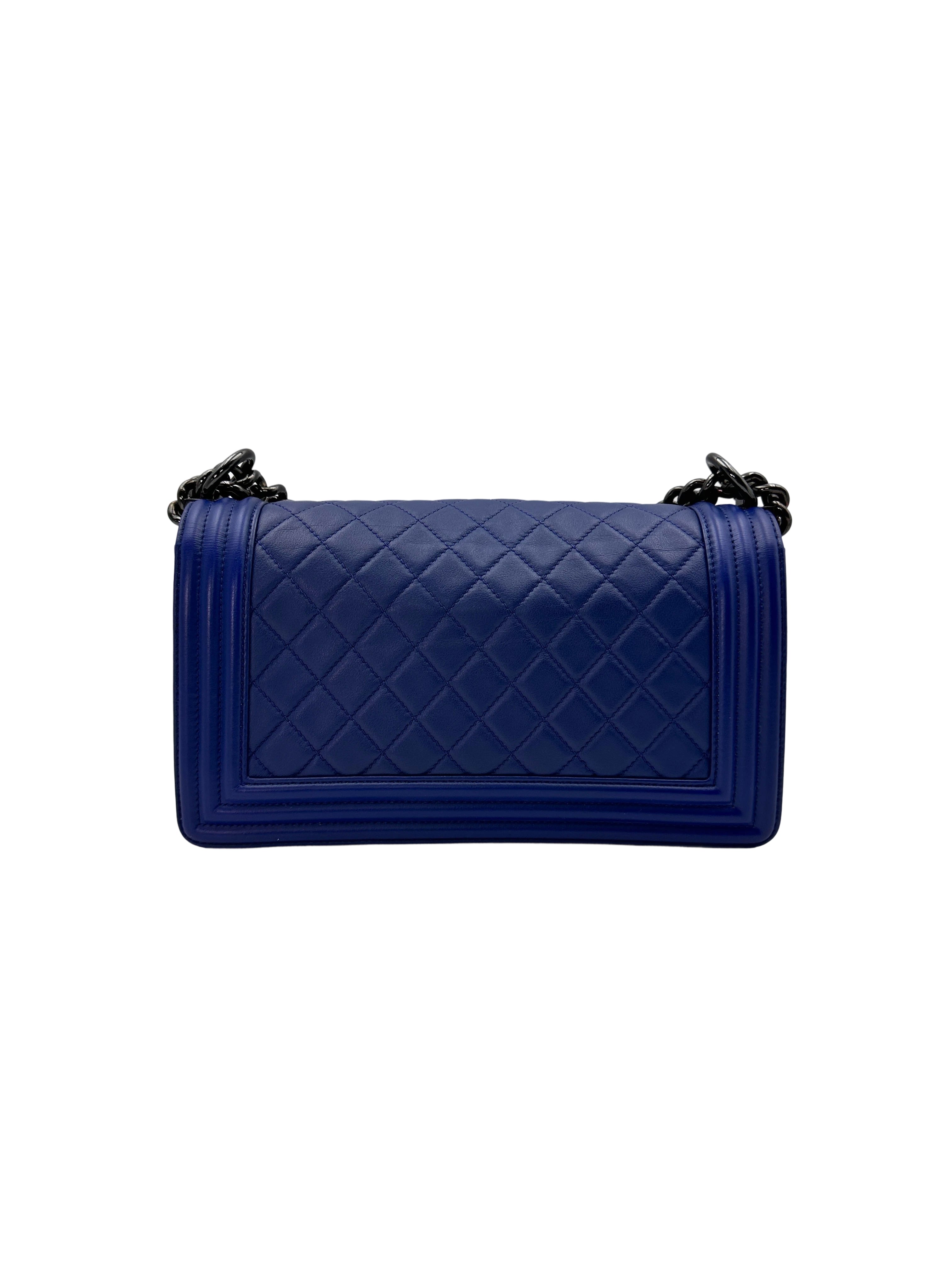 Chanel LeBoy Blue Quilted Calfskin Medium Size Flap Bag With Black Buckle