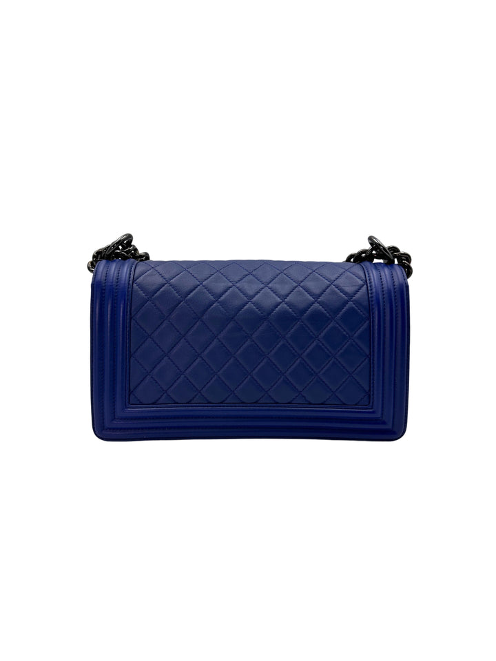 Chanel LeBoy Blue Quilted Calfskin Medium Size Flap Bag With Black Buckle