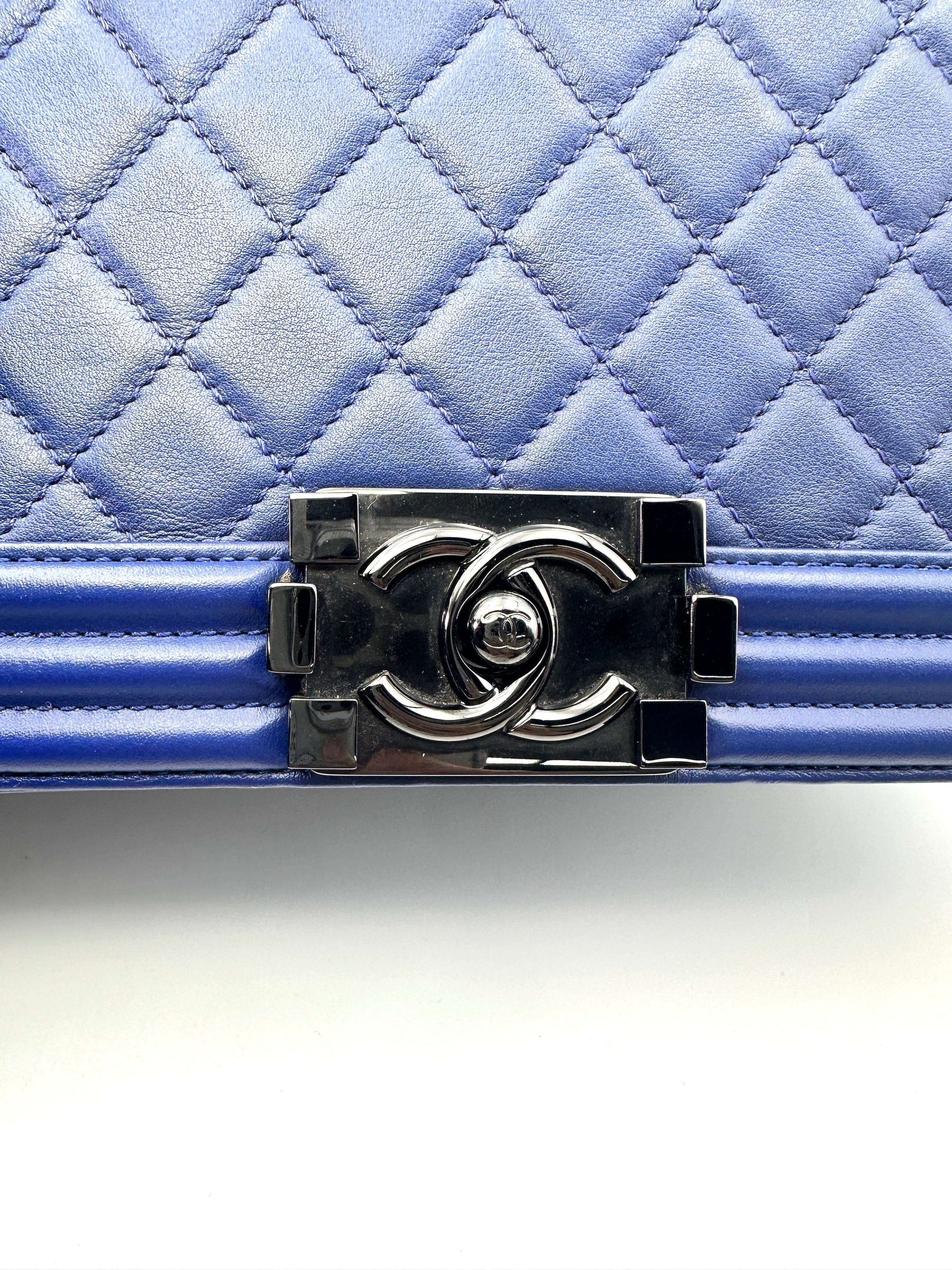Chanel LeBoy Blue Quilted Calfskin Medium Size Flap Bag With Black Buckle