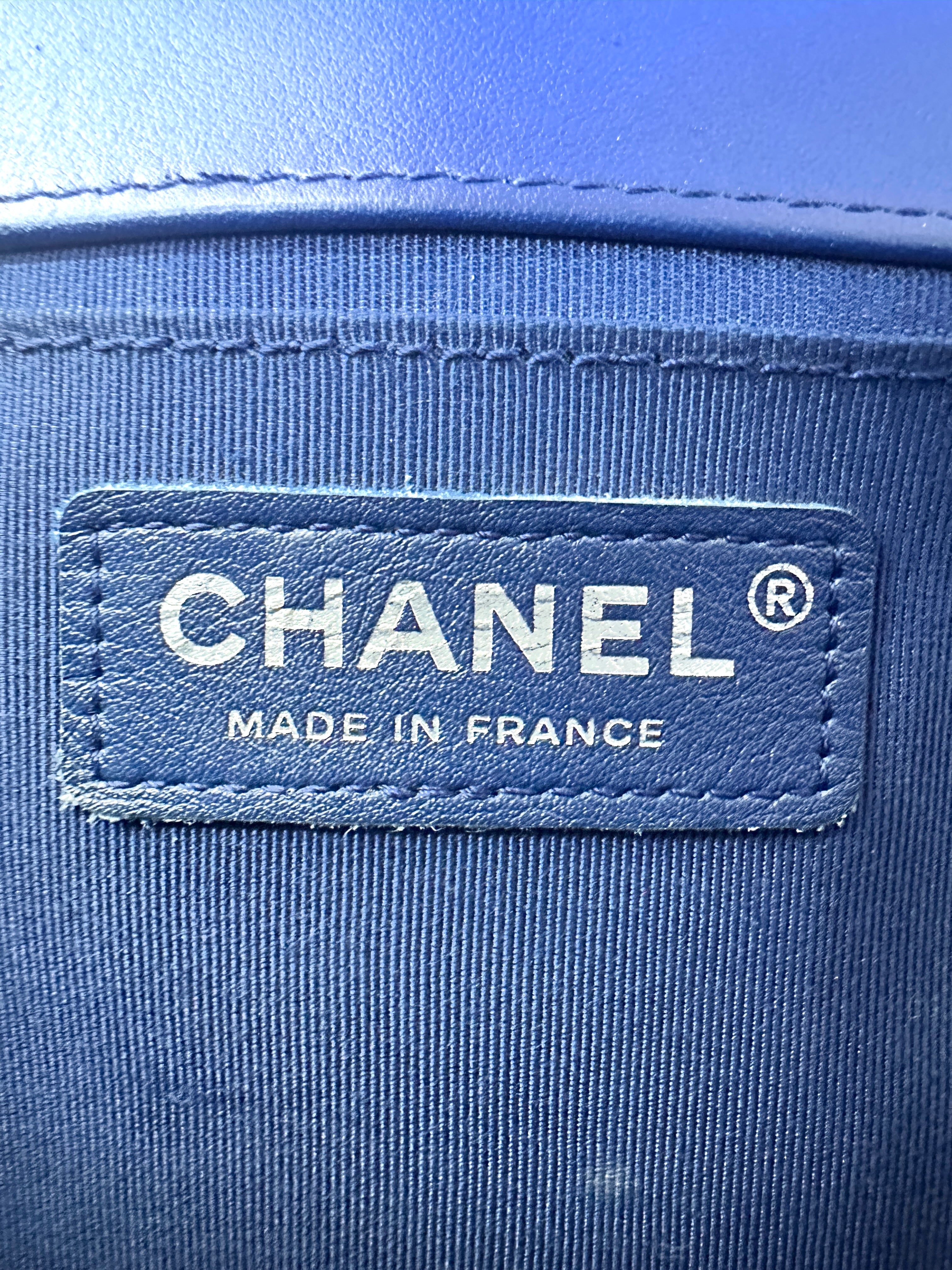 Chanel LeBoy Blue Quilted Calfskin Medium Size Flap Bag With Black Buckle