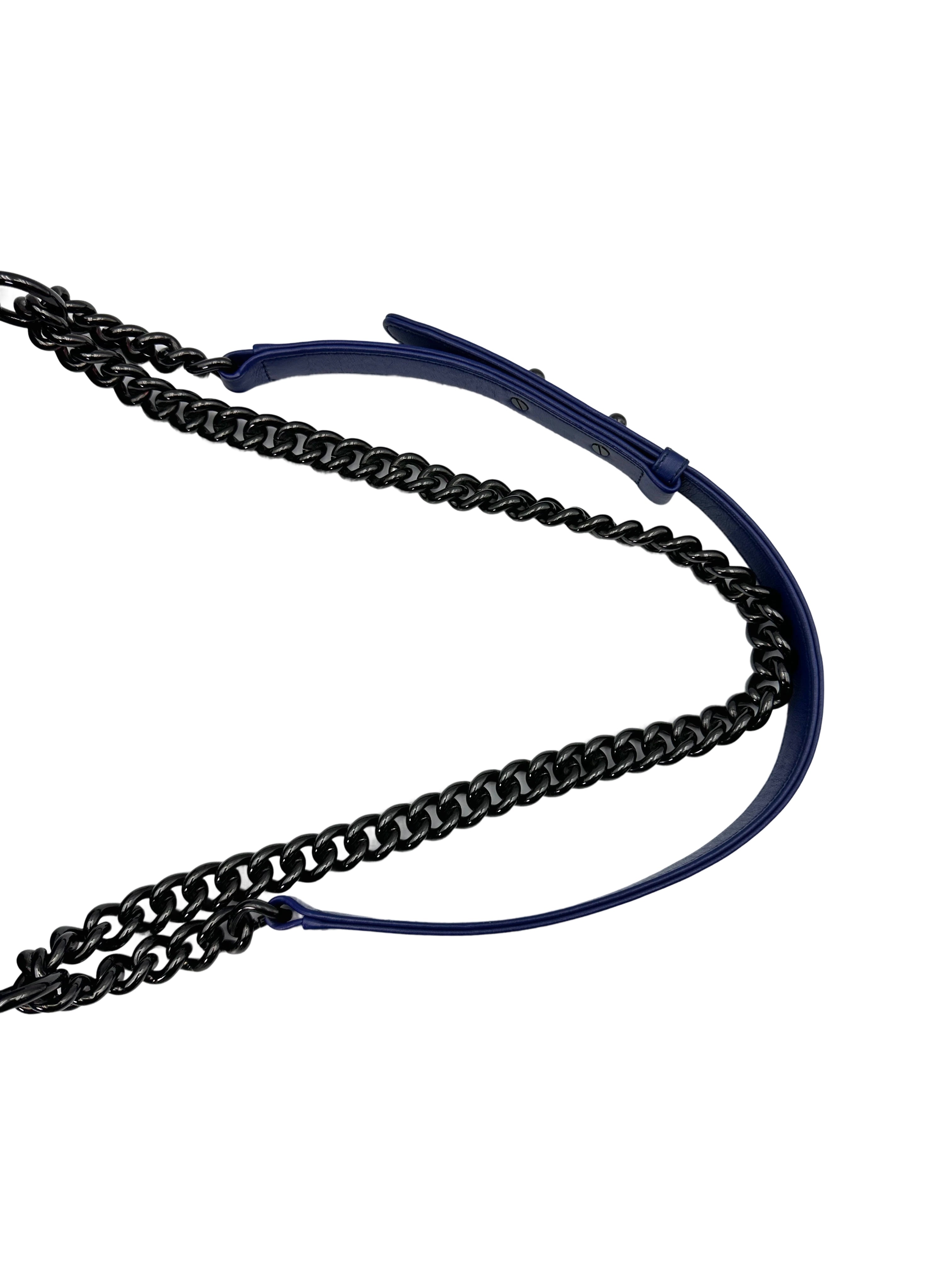 Chanel LeBoy Blue Quilted Calfskin Medium Size Flap Bag With Black Buckle