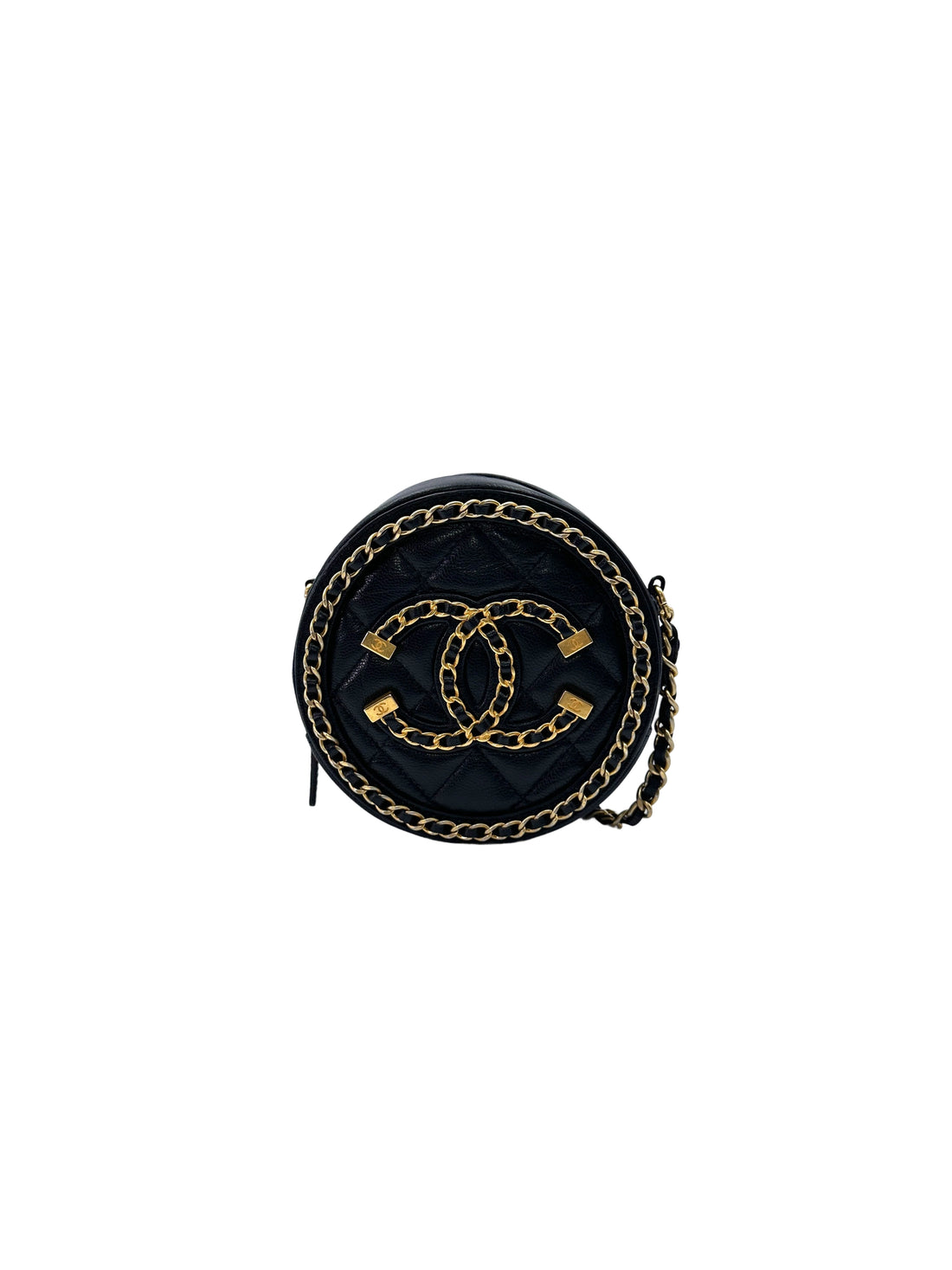 Chanel Filigree Black Quilted Lambskin Chain Round Bag