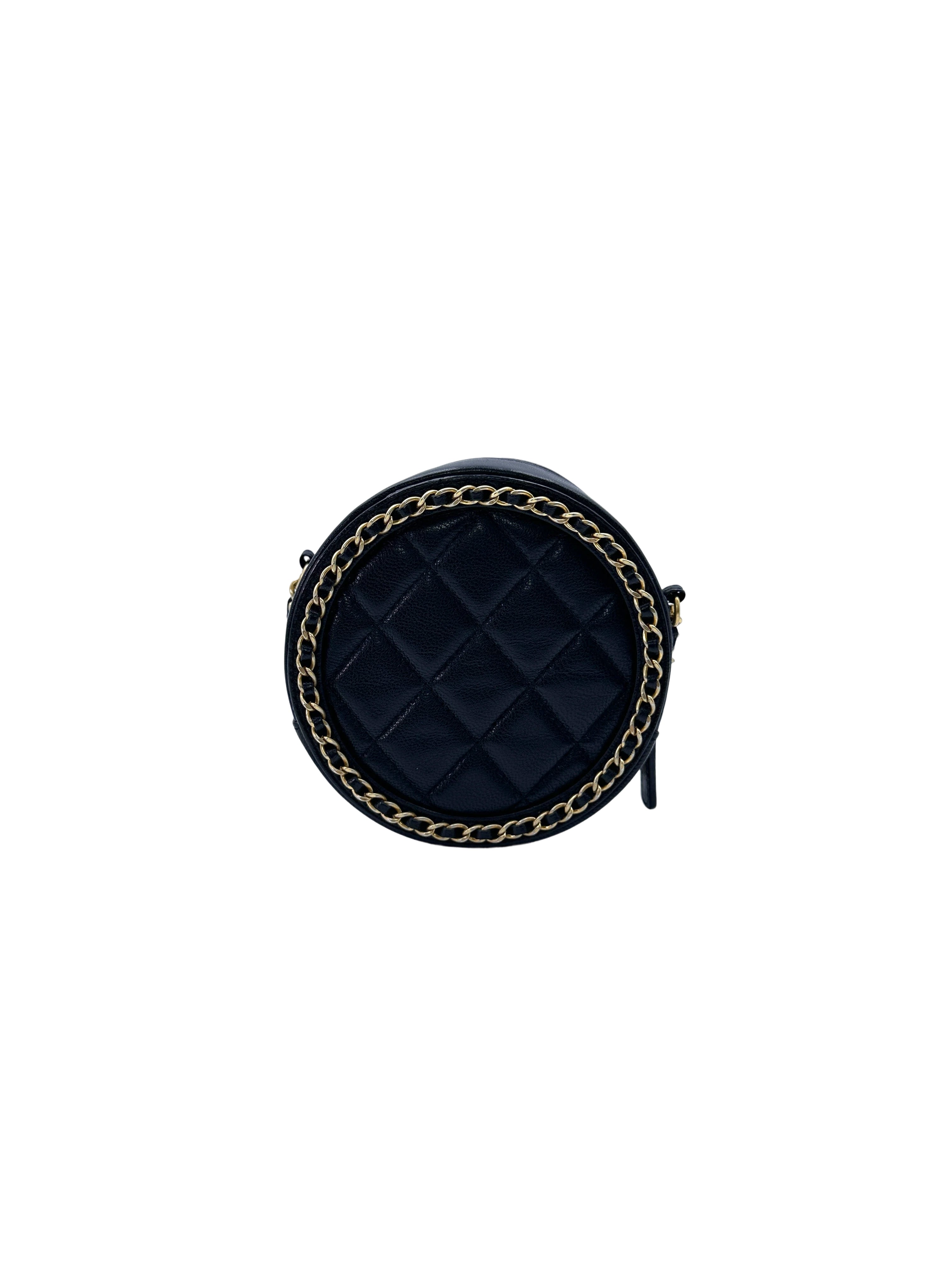Chanel Filigree Black Quilted Lambskin Chain Round Bag
