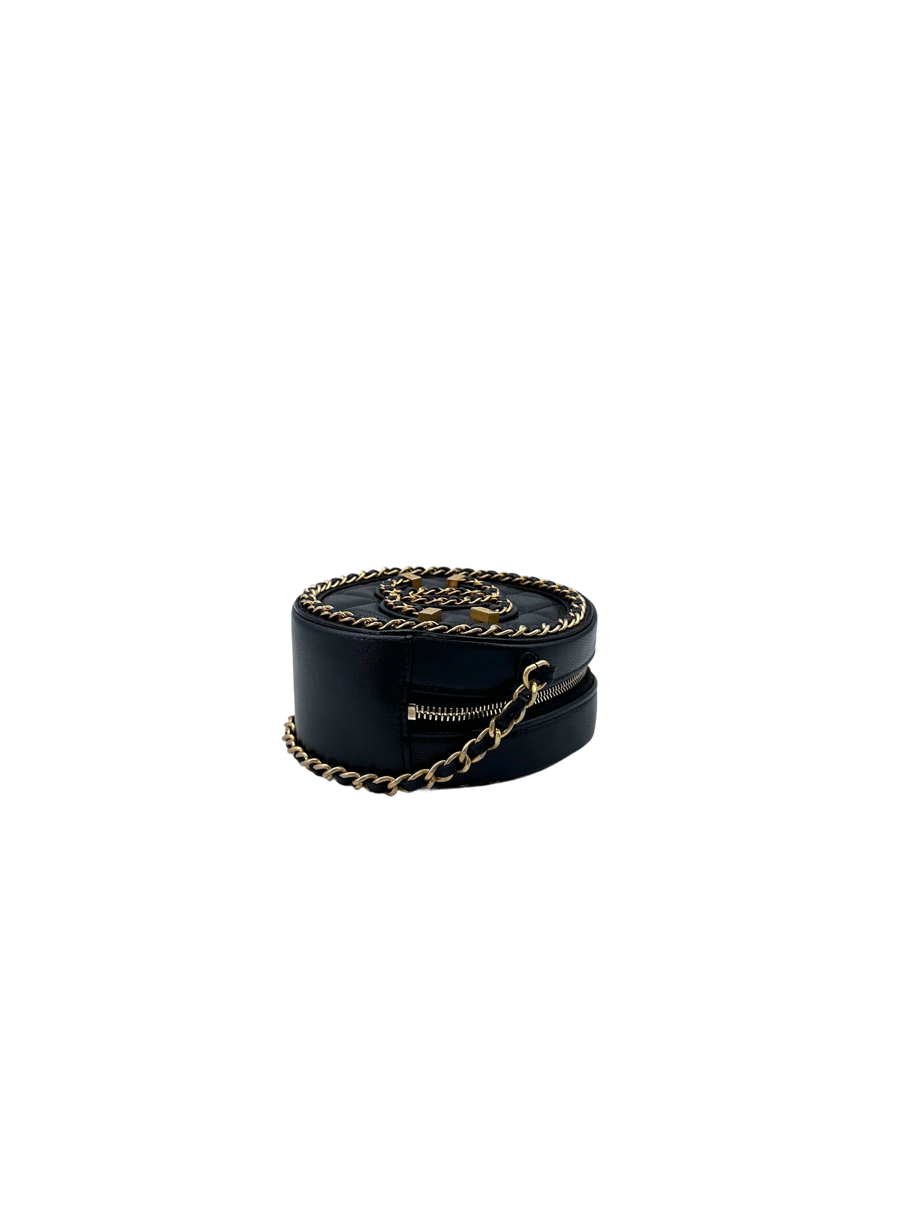 Chanel Filigree Black Quilted Lambskin Chain Round Bag