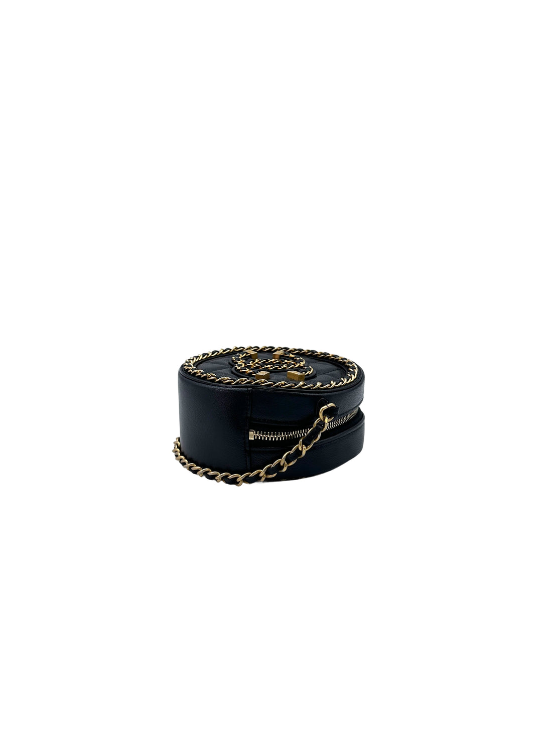 Chanel Filigree Black Quilted Lambskin Chain Round Bag