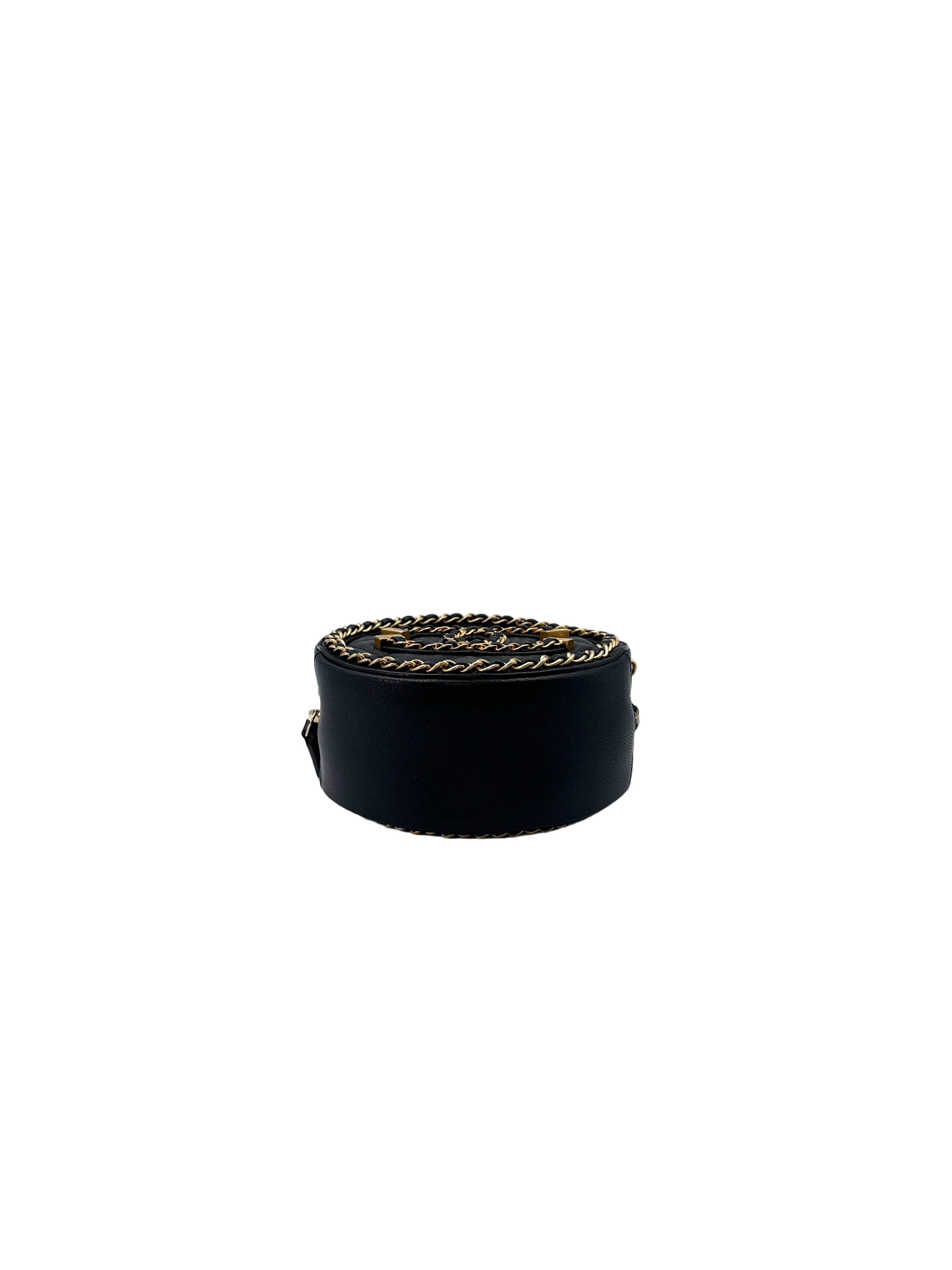 Chanel Filigree Black Quilted Lambskin Chain Round Bag