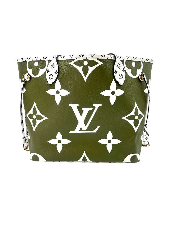 Louis Vuitton Summer 2019 Neverfull MM Green/White Giant Monogram Leather Handle Bag With Pouch