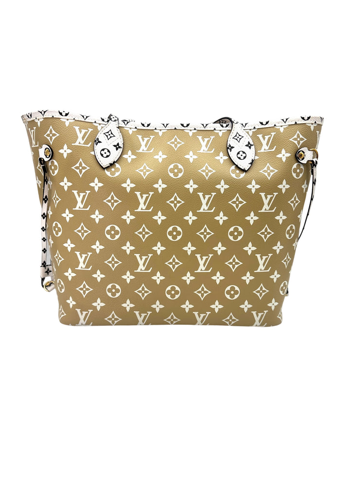 Louis Vuitton Summer 2019 Neverfull MM Green/White Giant Monogram Leather Handle Bag With Pouch