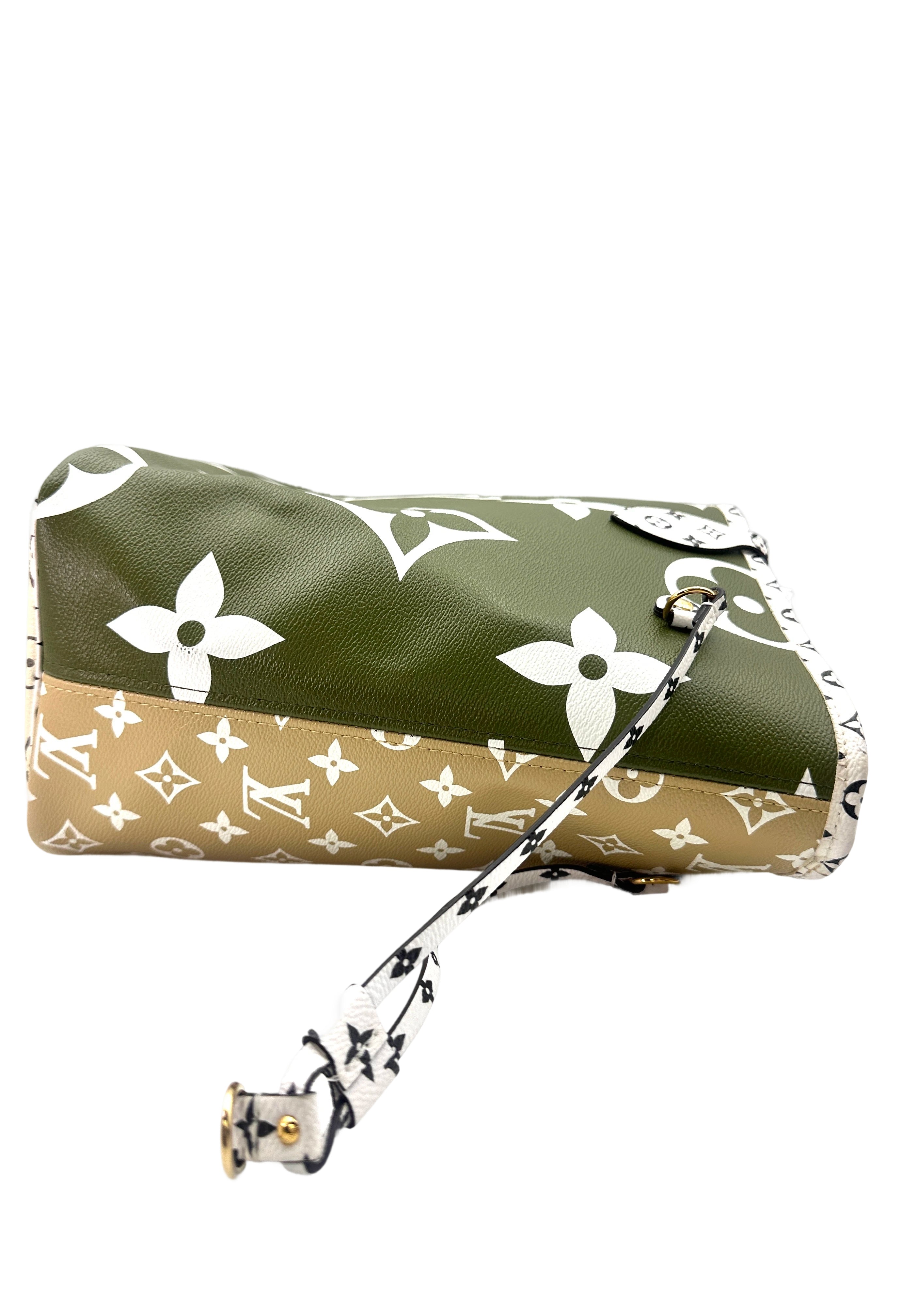 Louis Vuitton Summer 2019 Neverfull MM Green/White Giant Monogram Leather Handle Bag With Pouch
