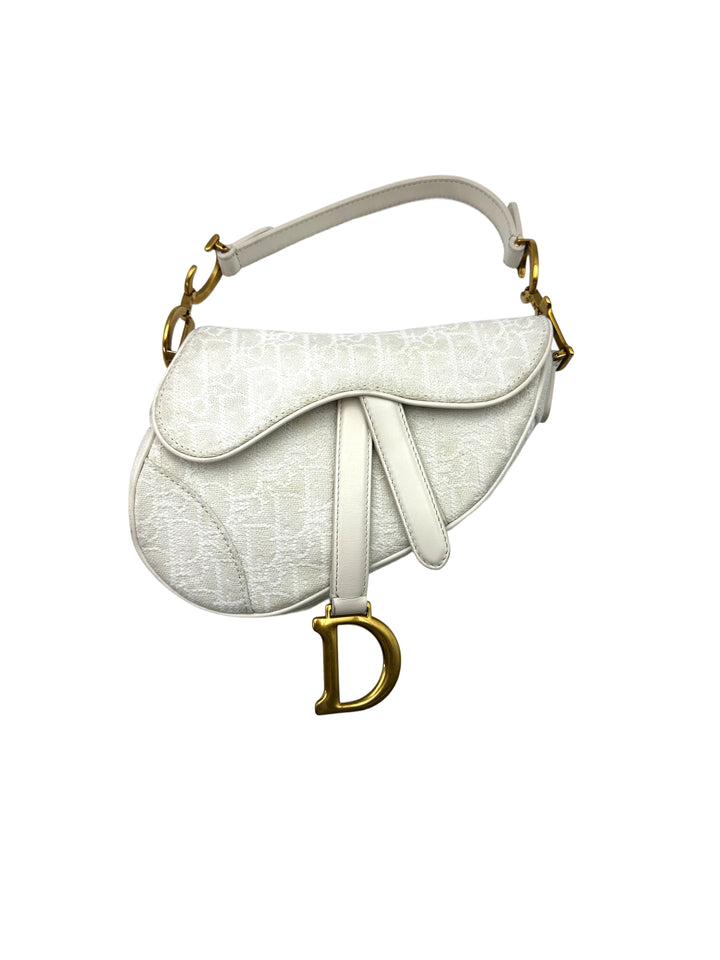 Christian Dior Oblique White Canvas Small Size Saddle Bag