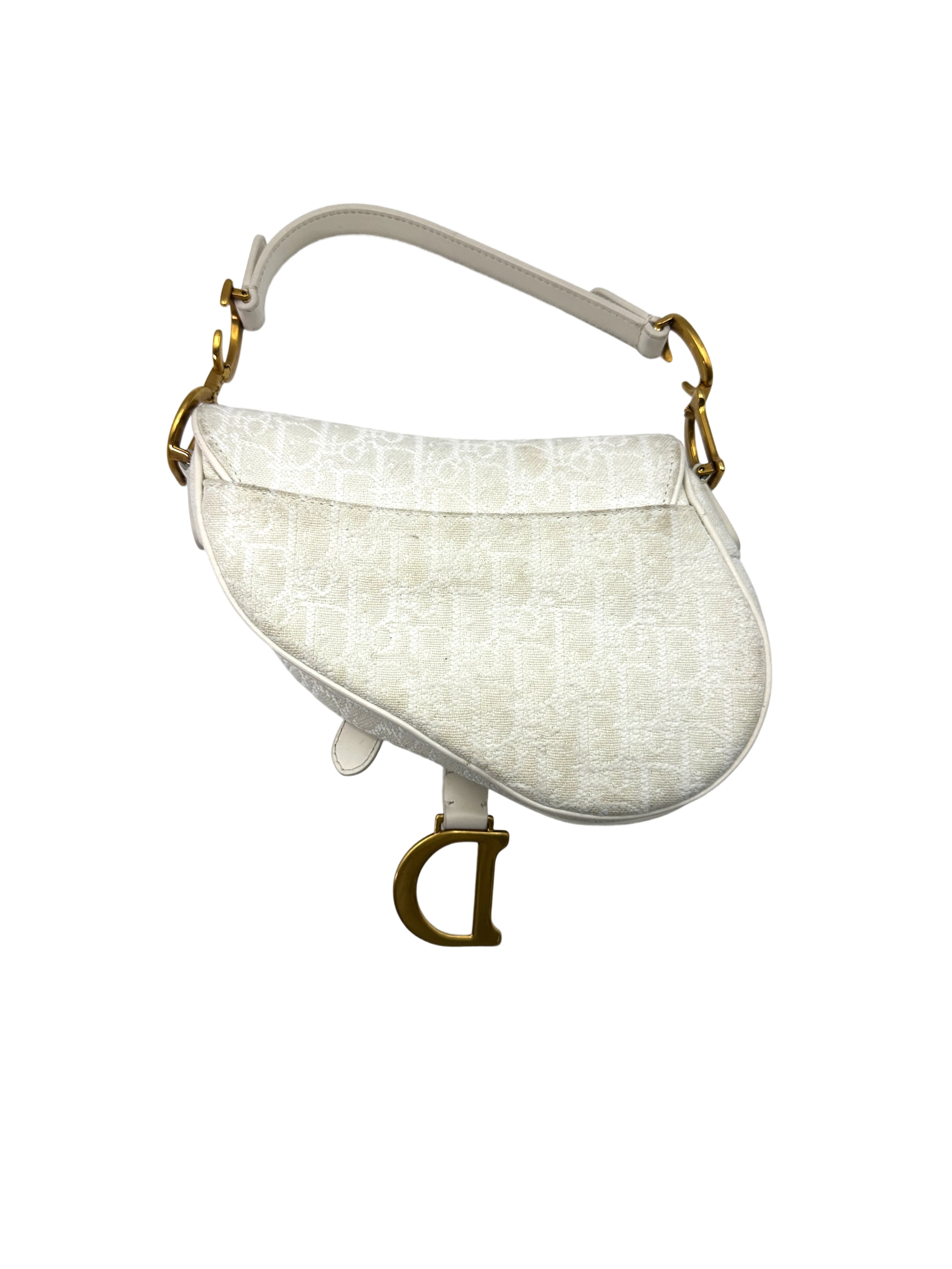 Christian Dior Oblique White Canvas Small Size Saddle Bag