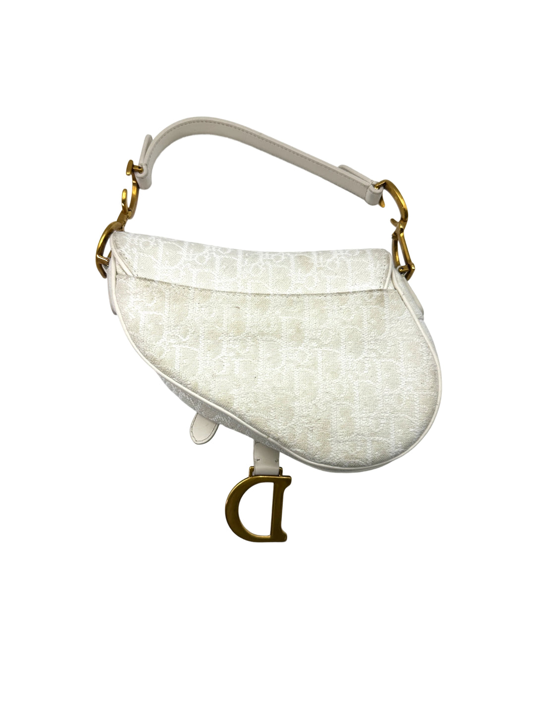 Christian Dior Oblique White Canvas Small Size Saddle Bag