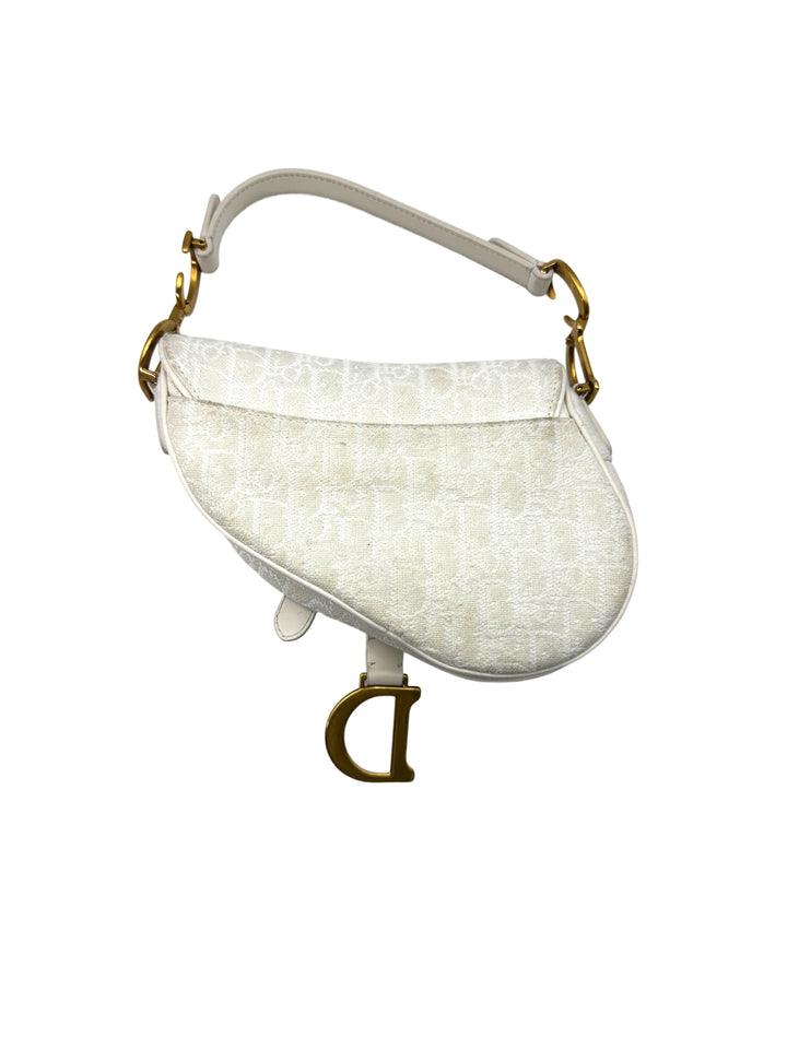 Christian Dior Oblique White Canvas Small Size Saddle Bag