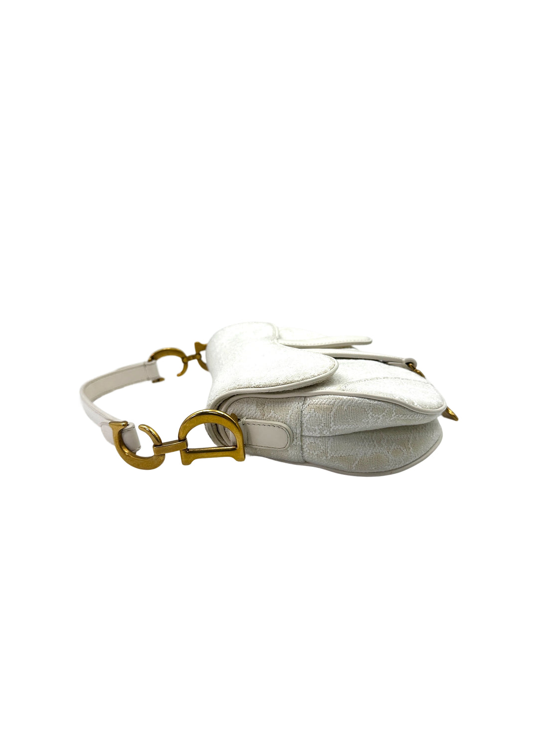 Christian Dior Oblique White Canvas Small Size Saddle Bag