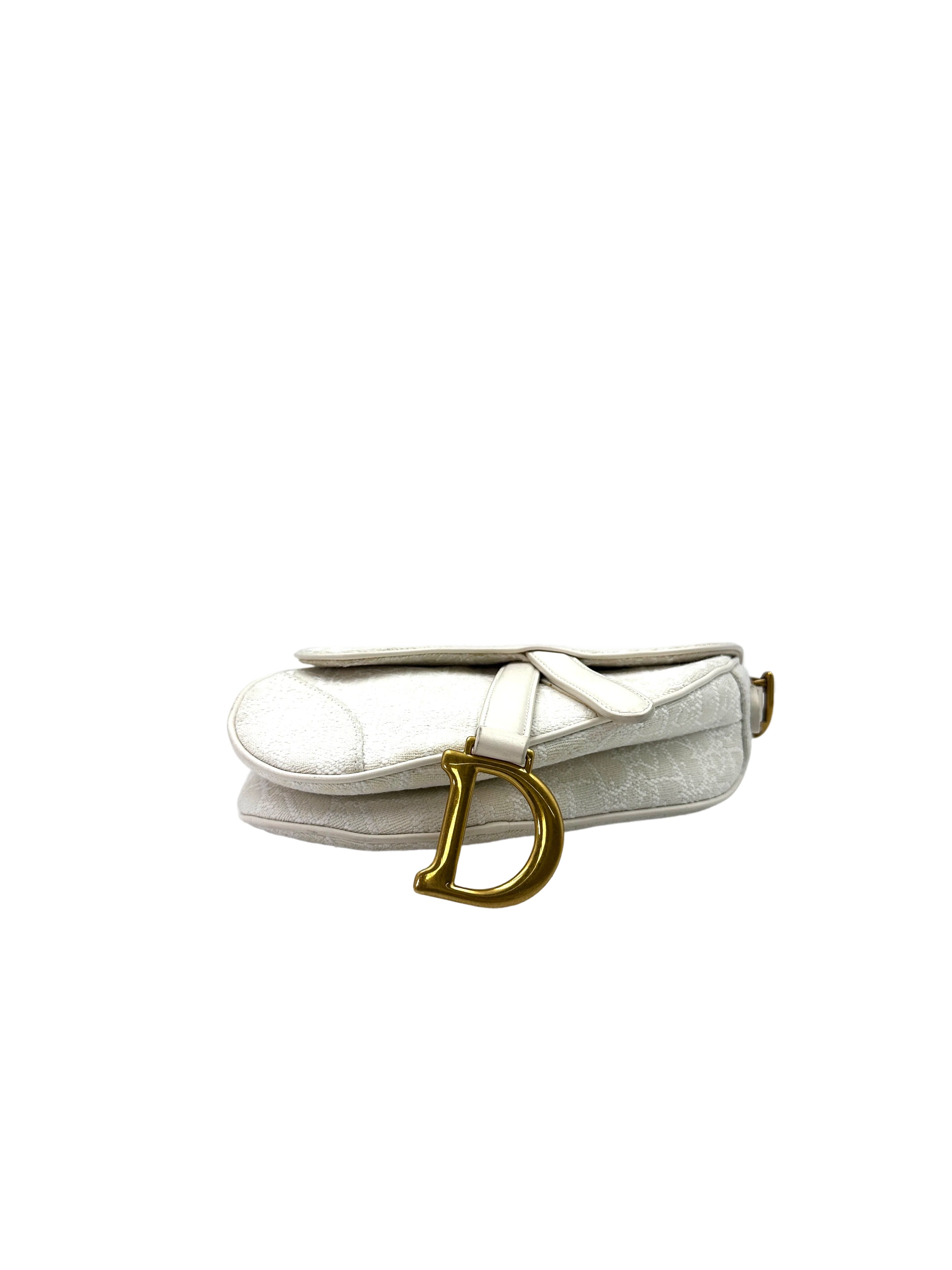 Christian Dior Oblique White Canvas Small Size Saddle Bag