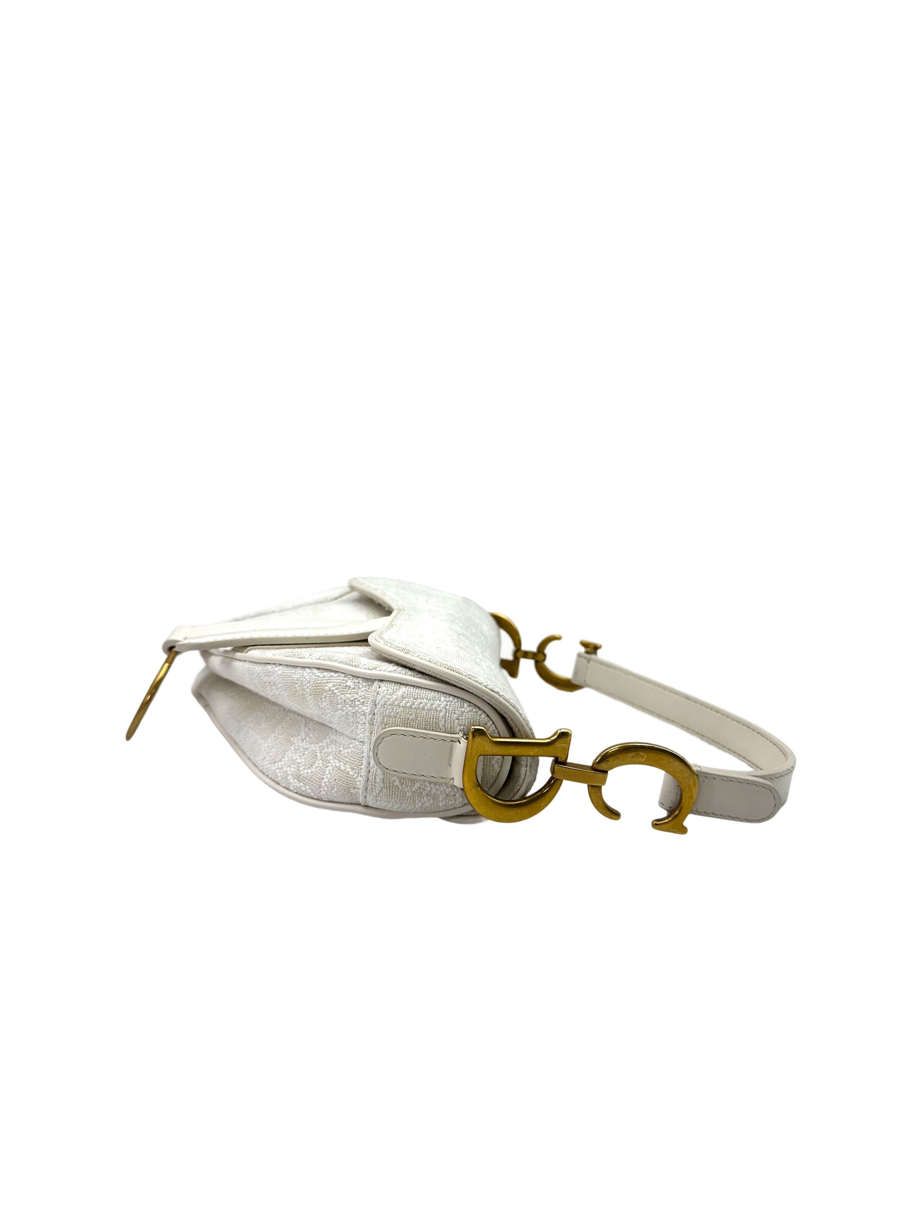 Christian Dior Oblique White Canvas Small Size Saddle Bag