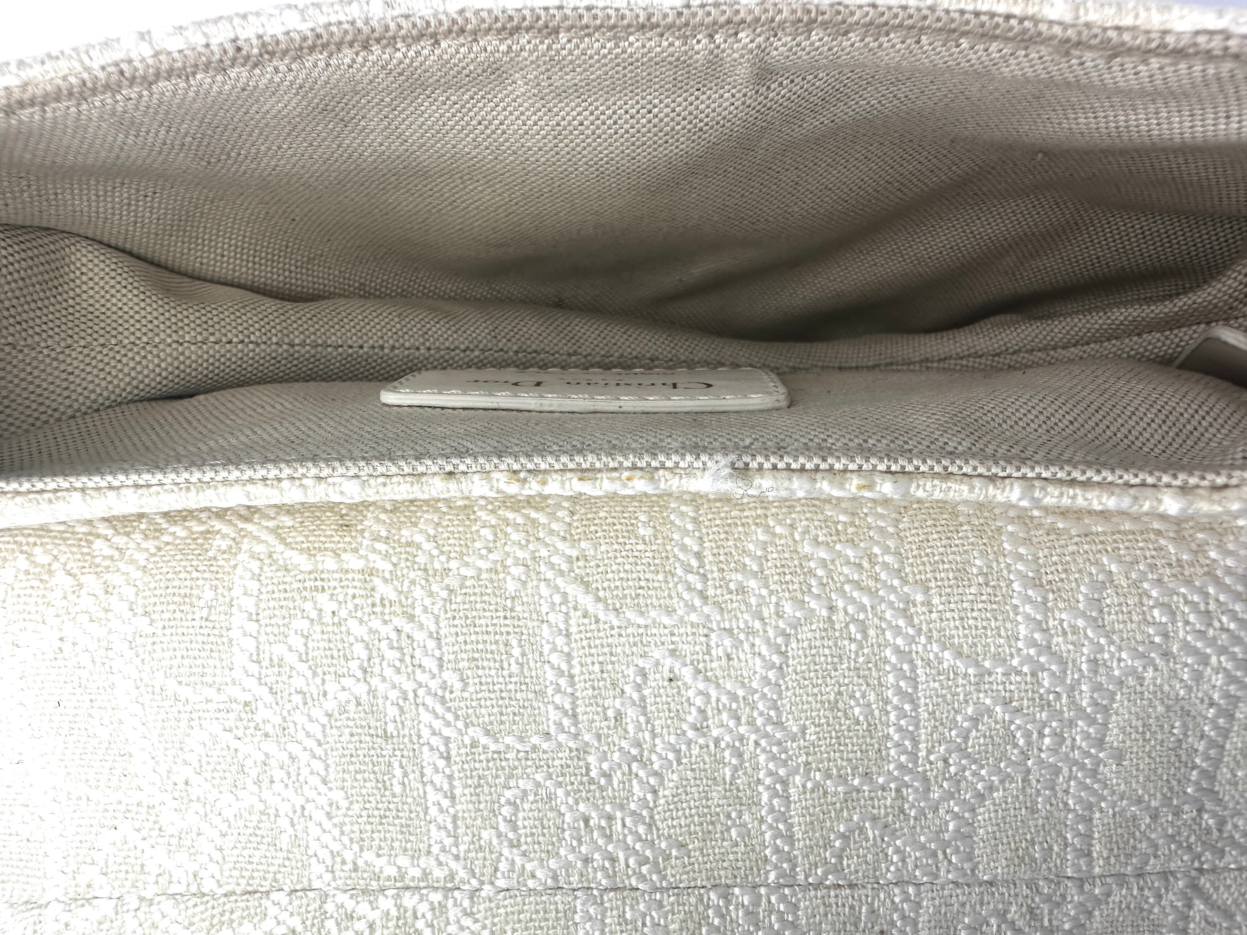 Christian Dior Oblique White Canvas Small Size Saddle Bag