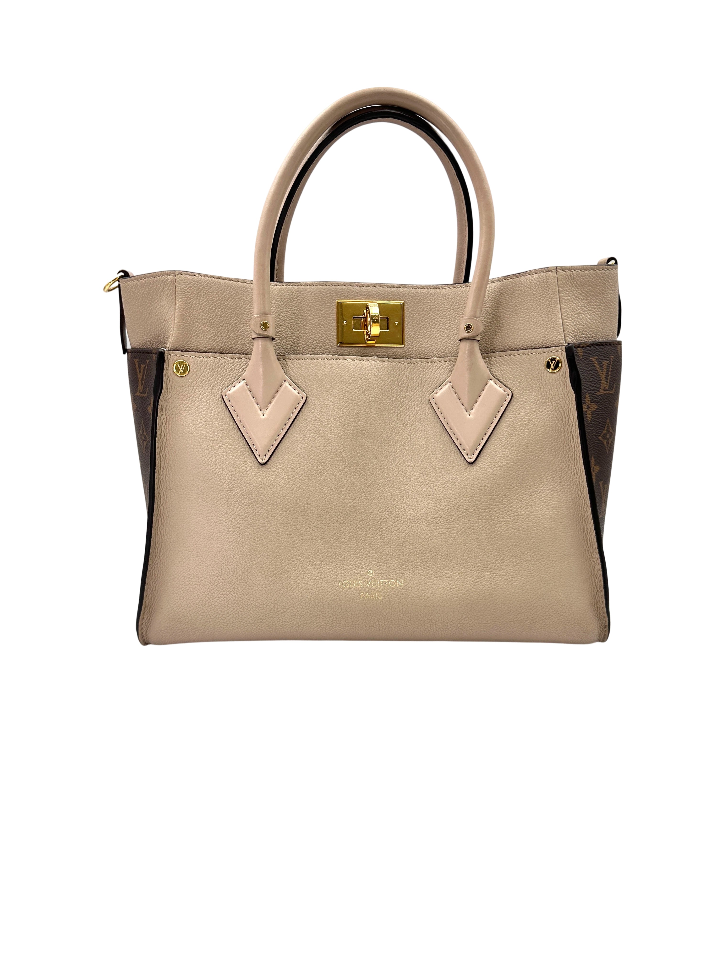 Louis Vuitton On My Side MM Beige Leather & Monogram Canvas Handle Bag