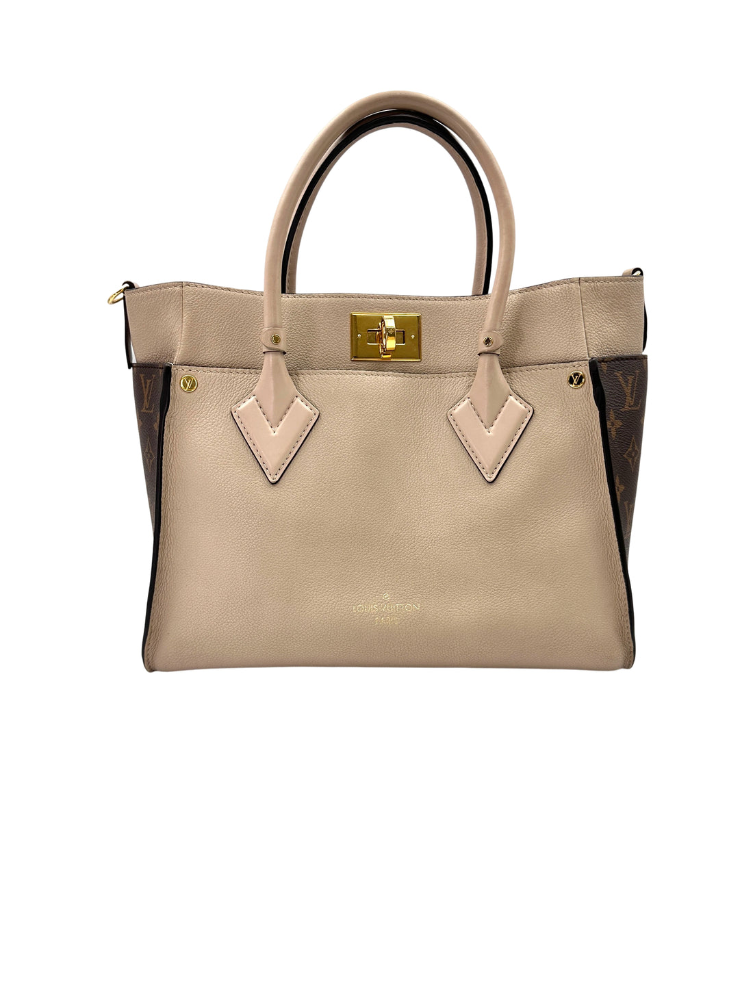 Louis Vuitton On My Side MM Beige Leather & Monogram Canvas Handle Bag
