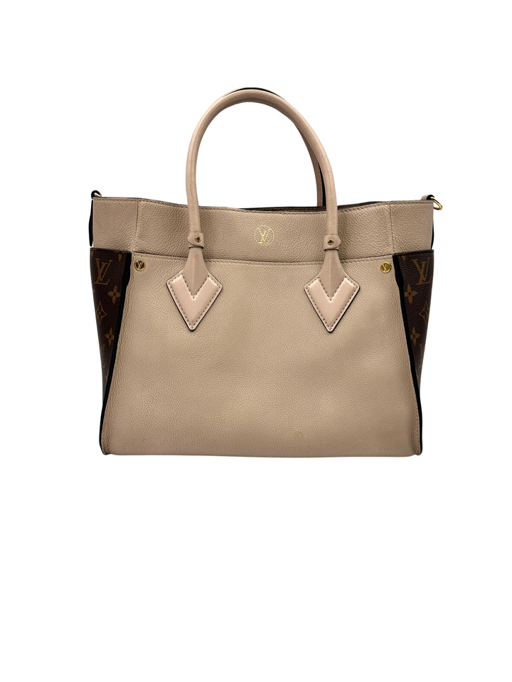 Louis Vuitton On My Side MM Beige Leather & Monogram Canvas Handle Bag
