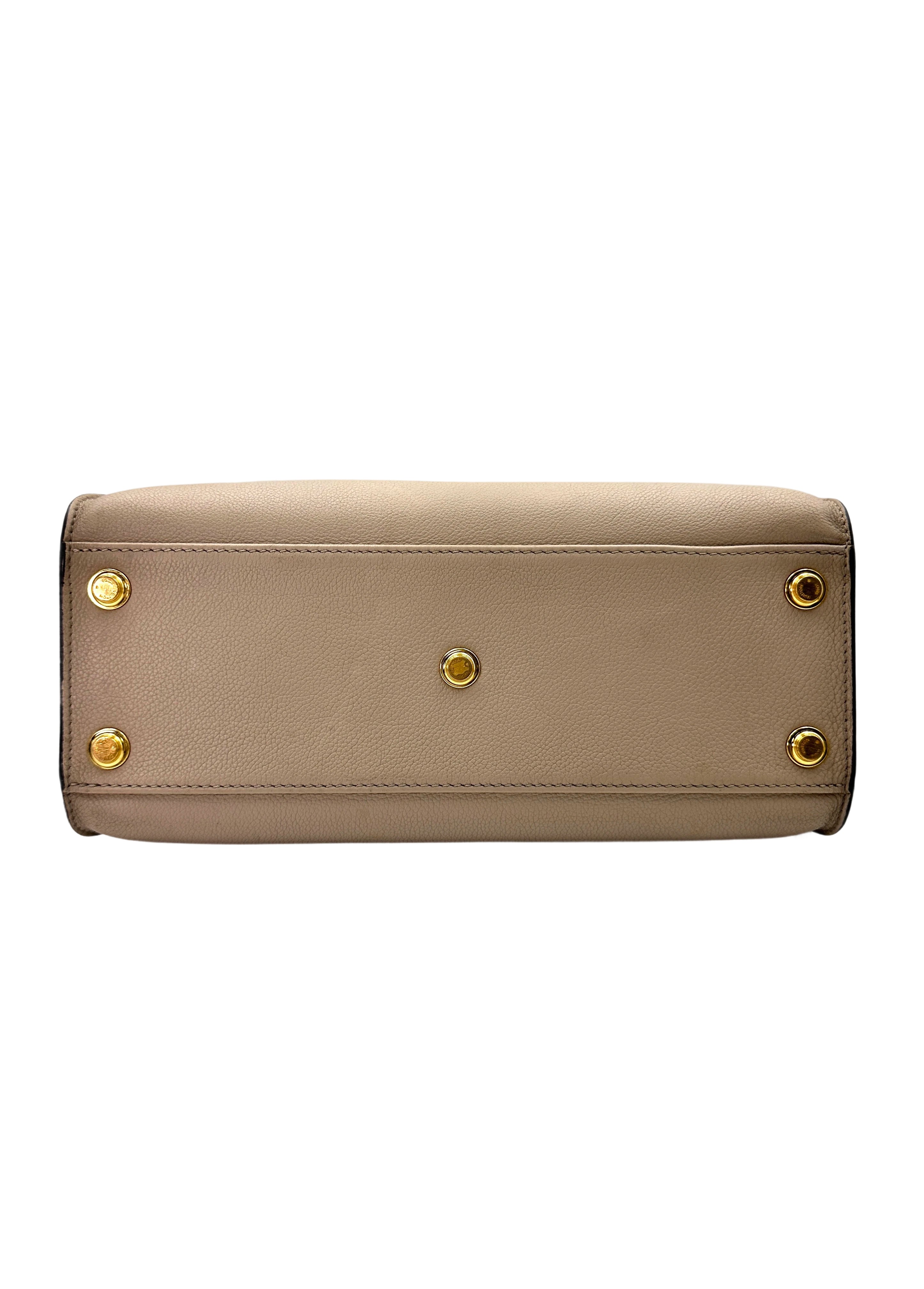 Louis Vuitton On My Side MM Beige Leather & Monogram Canvas Handle Bag