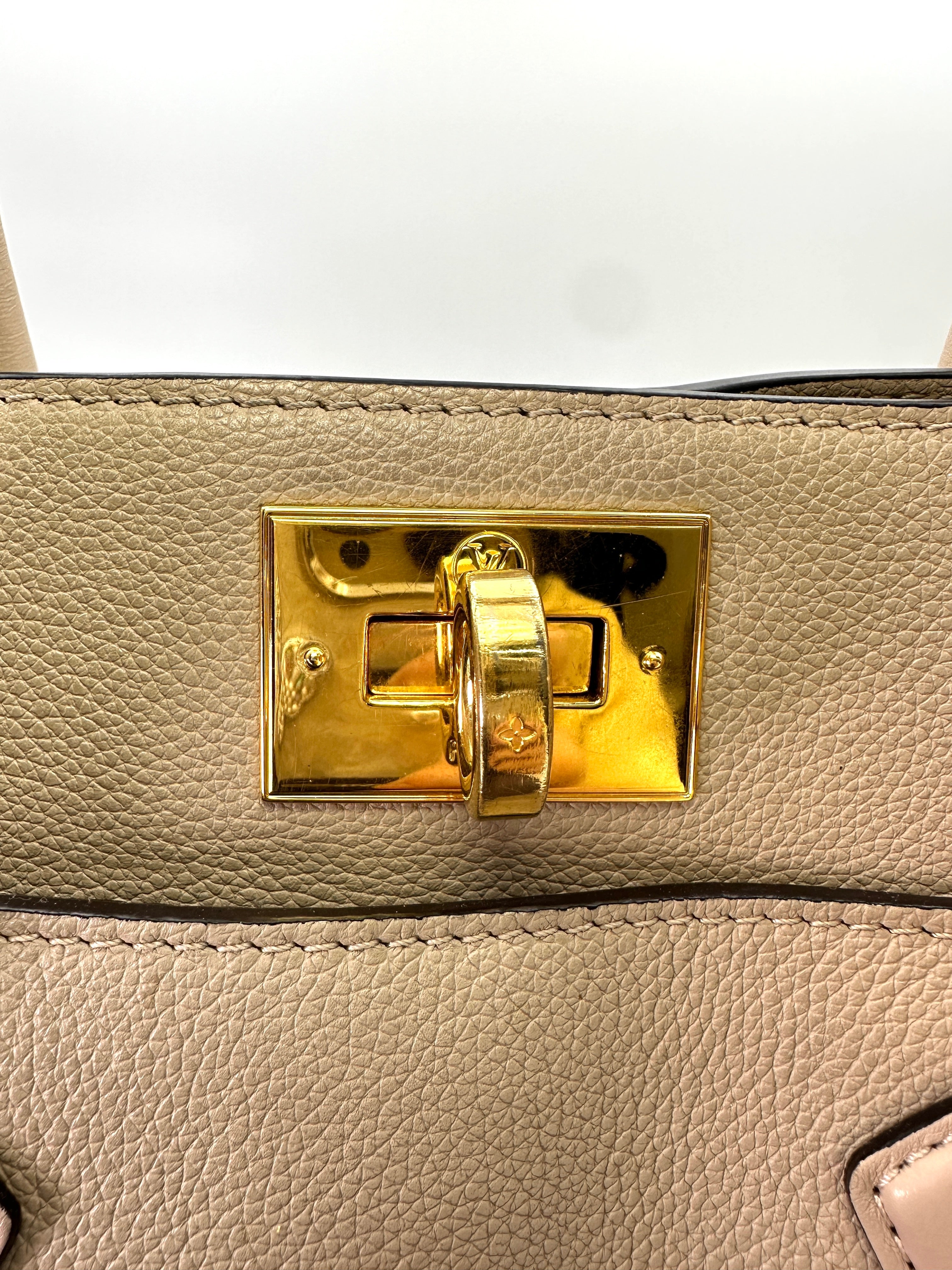 Louis Vuitton On My Side MM Beige Leather & Monogram Canvas Handle Bag
