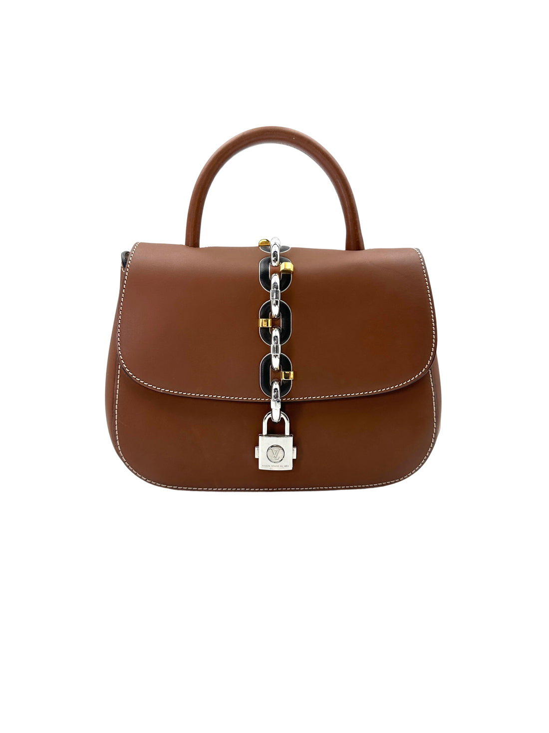 Louis Vuitton Chain It Brown Leather Handle Bag With Silver Hardware
