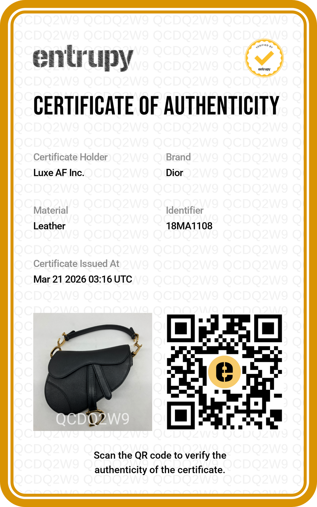 Christian Dior Black Leather Small Size Saddle Bag