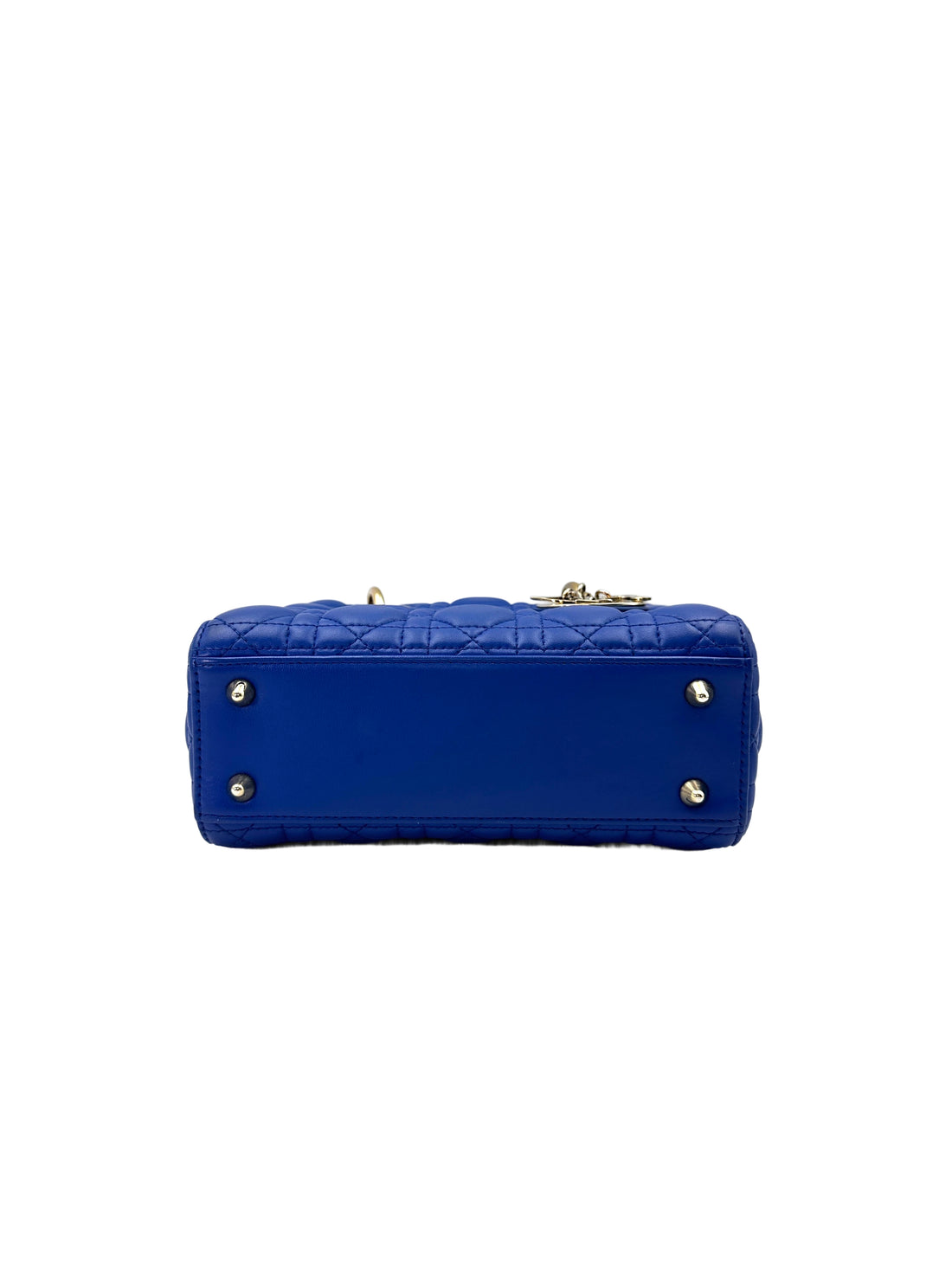 Christian Dior Lady Dior Blue Cannage Leather Handle Bag With Gold Charms