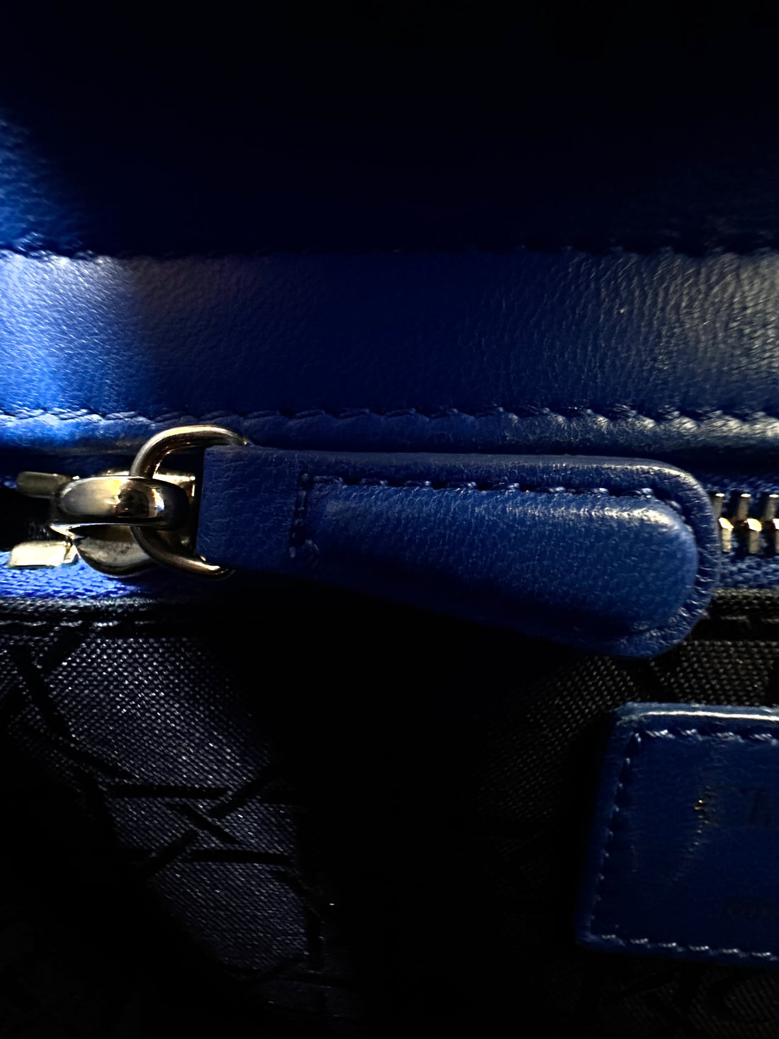 Christian Dior Lady Dior Blue Cannage Leather Handle Bag With Gold Charms