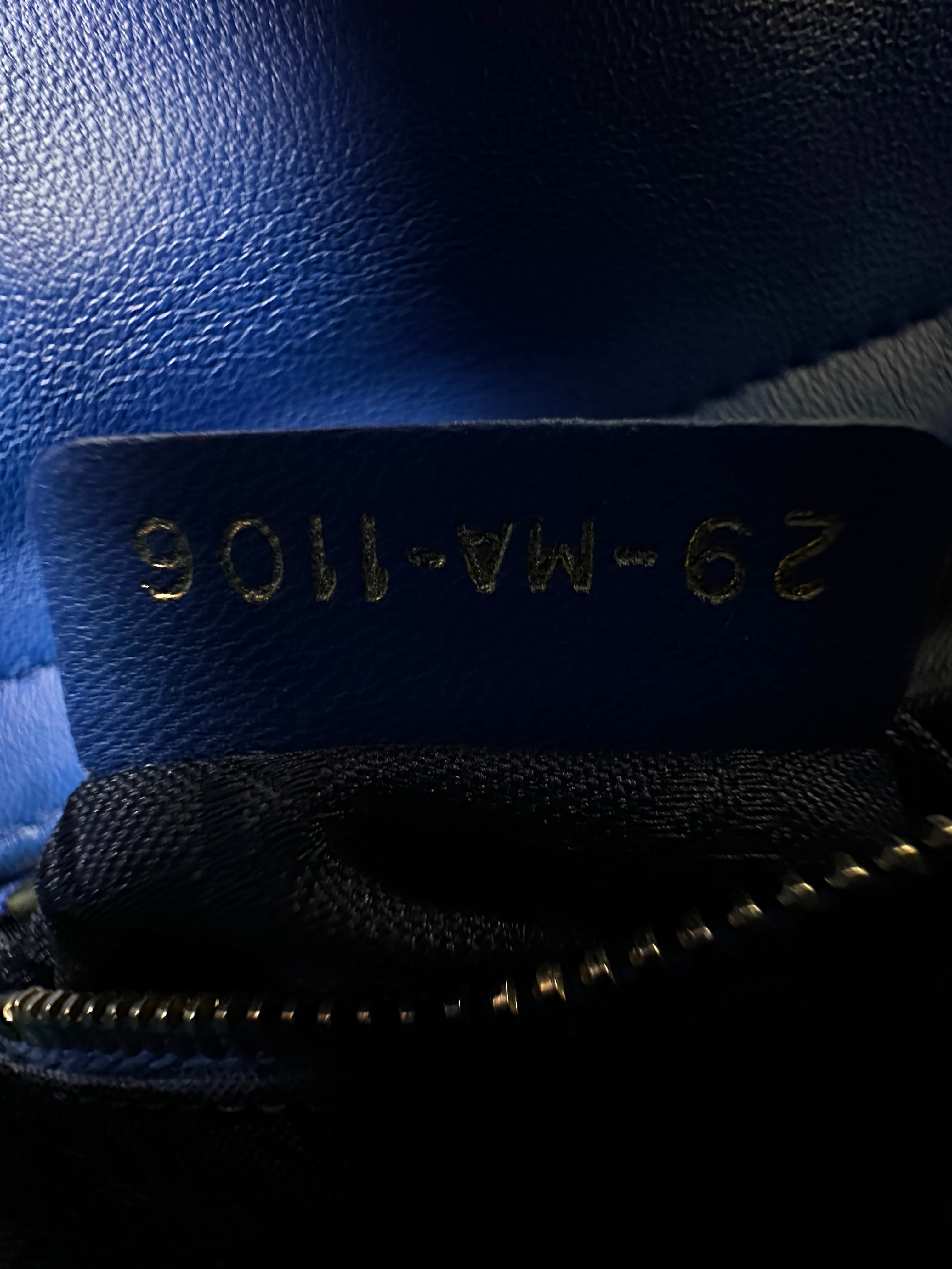 Christian Dior Lady Dior Blue Cannage Leather Handle Bag With Gold Charms
