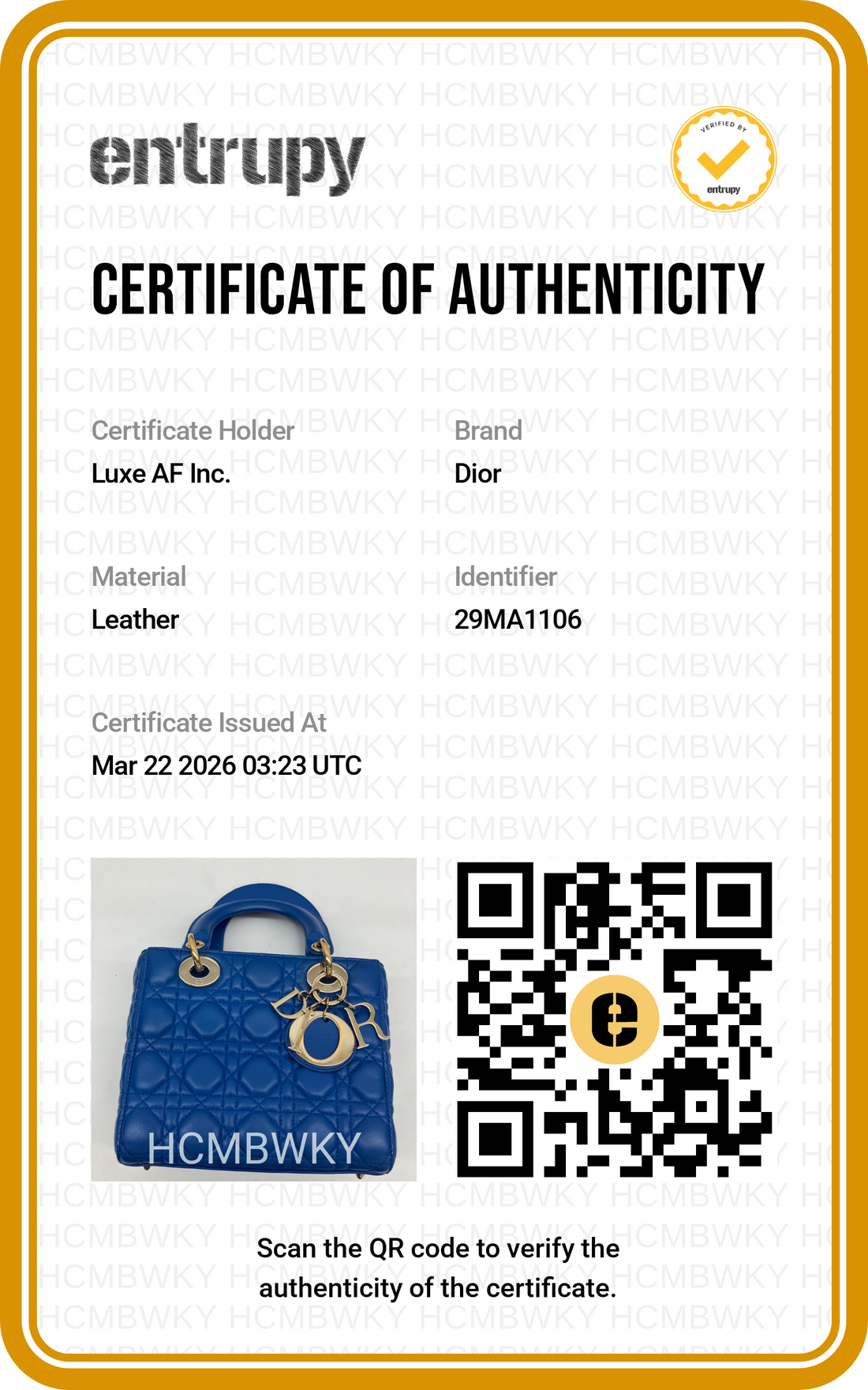 Christian Dior Lady Dior Blue Cannage Leather Handle Bag With Gold Charms