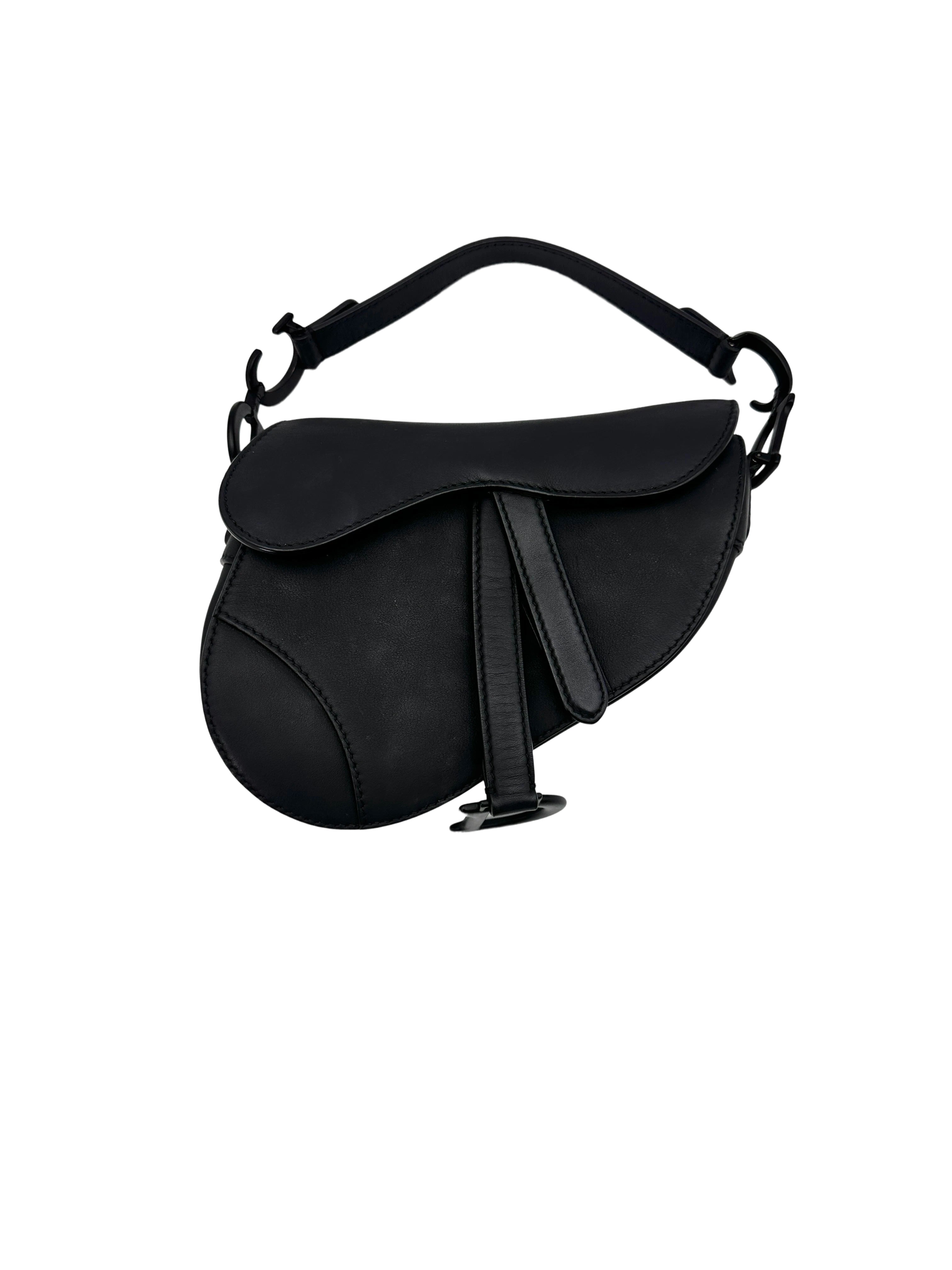 Christian Dior Ultra Matte Black Leather Small Size Saddle Bag