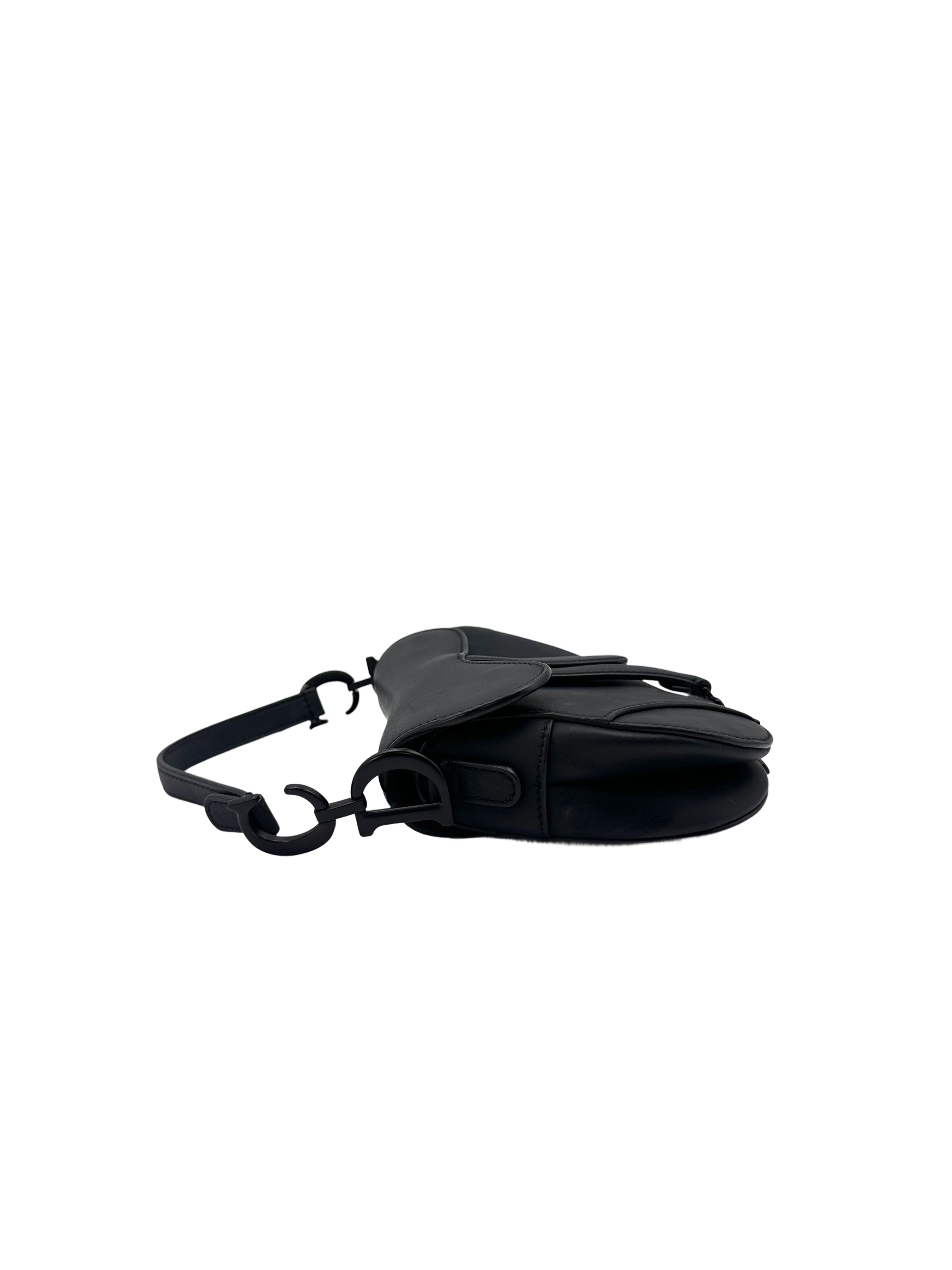 Christian Dior Ultra Matte Black Leather Small Size Saddle Bag