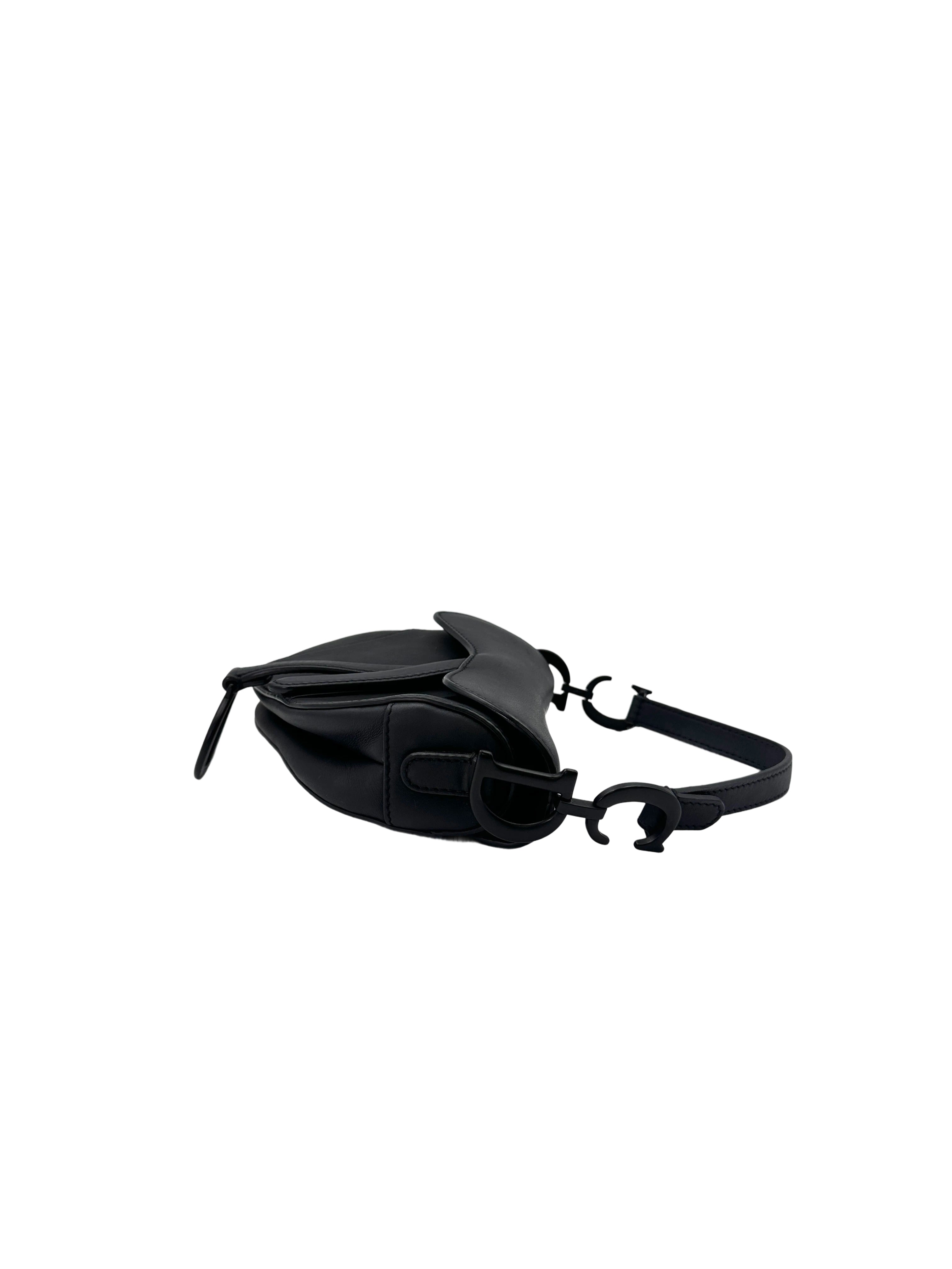 Christian Dior Ultra Matte Black Leather Small Size Saddle Bag
