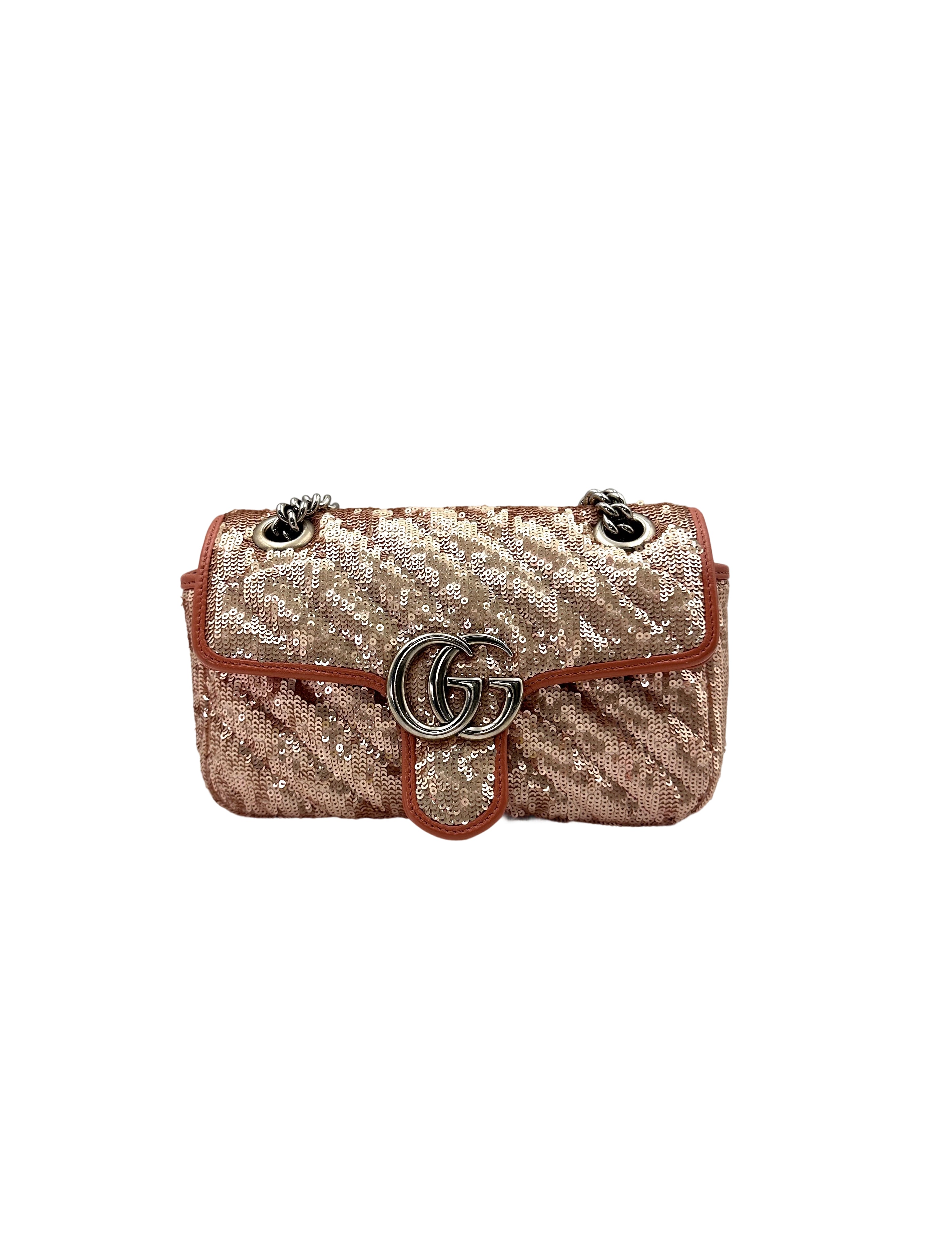 Gucci GG Marmont Pink/Silver Sequin Flap Bag