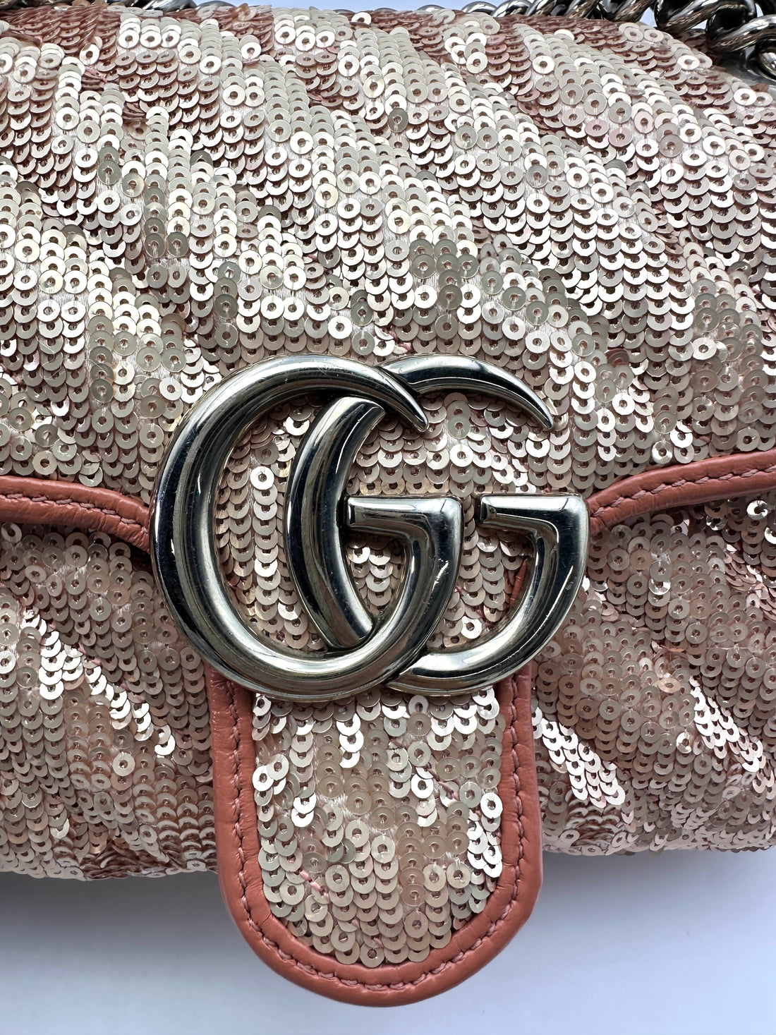 Gucci GG Marmont Pink/Silver Sequin Flap Bag