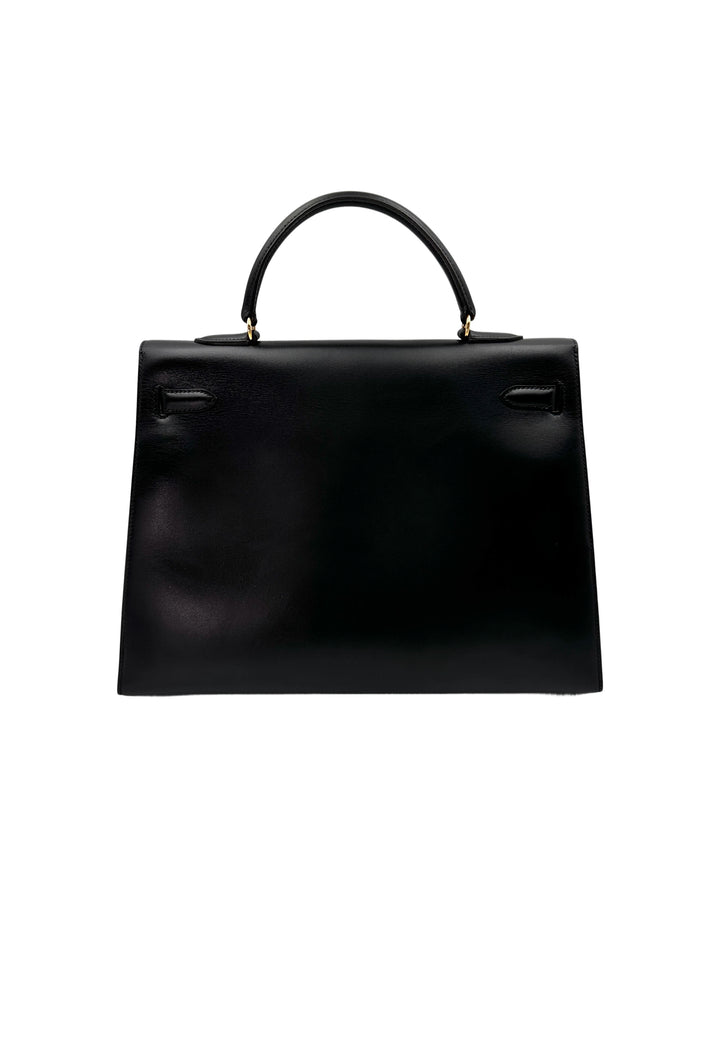 Hermes Kelly35 Black Leather Handle Bag With Gold Hardware