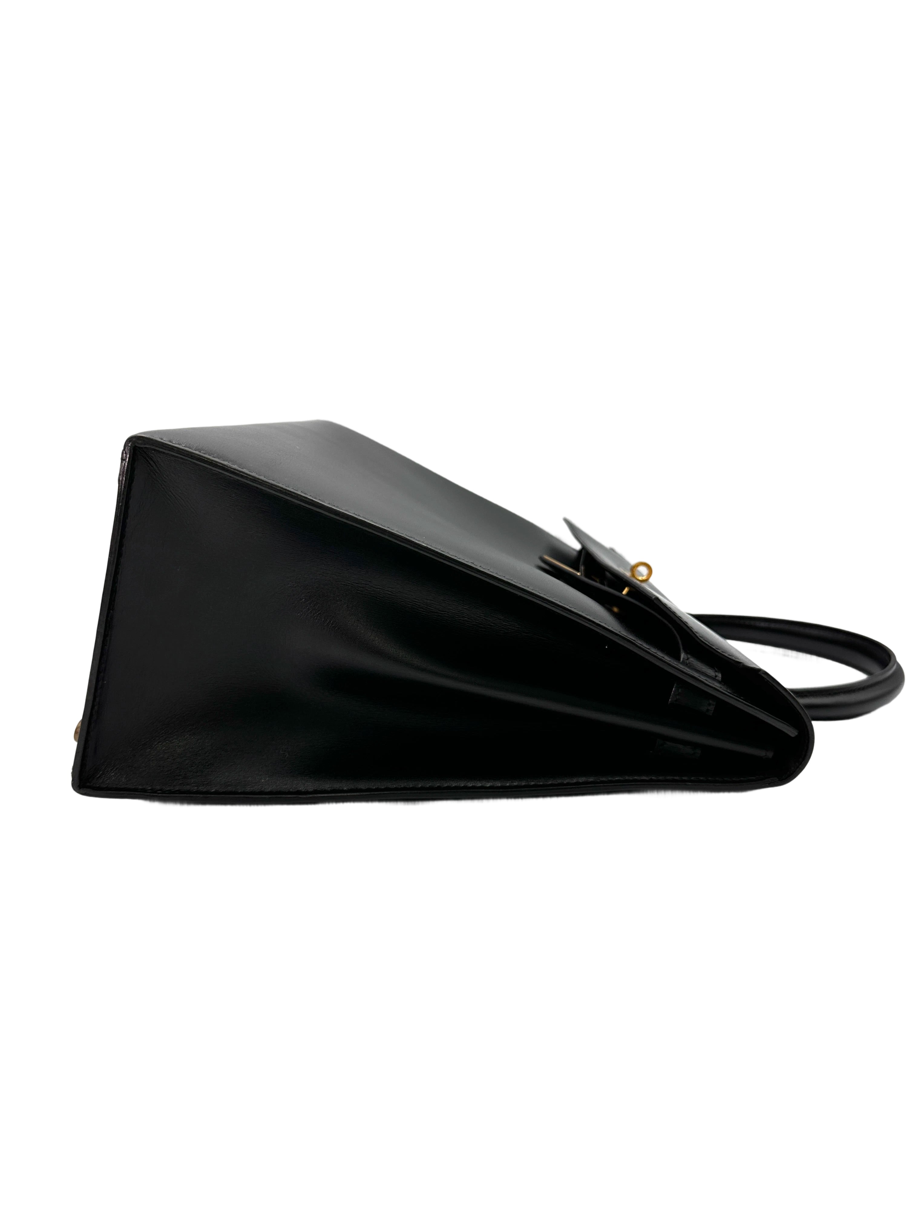 Hermes Kelly35 Black Leather Handle Bag With Gold Hardware