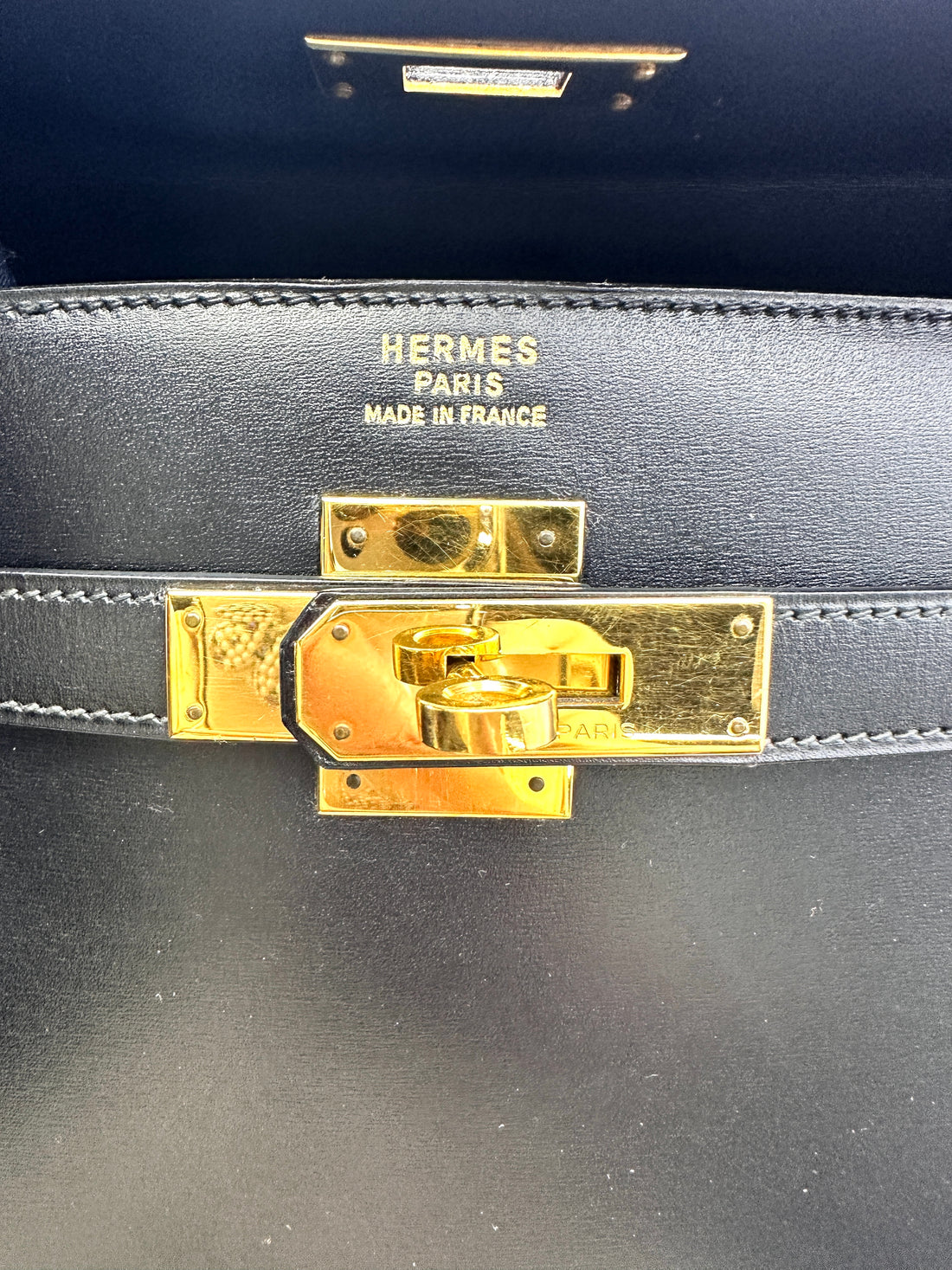 Hermes Kelly35 Black Leather Handle Bag With Gold Hardware